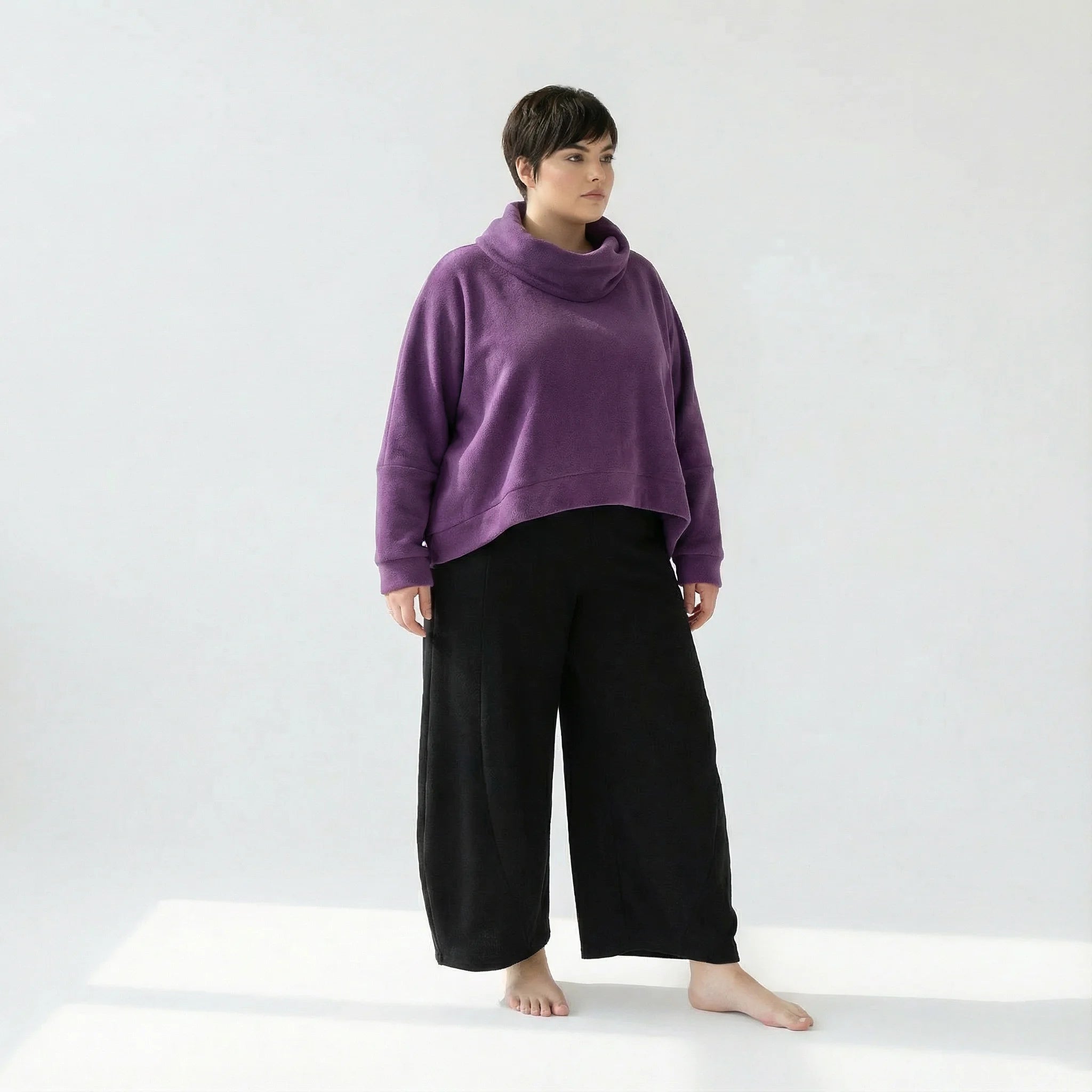 AKH Fashion Überwurf in kastiger Form, aus Materialmix, 1552.7011R, Violett, Ausgefallen