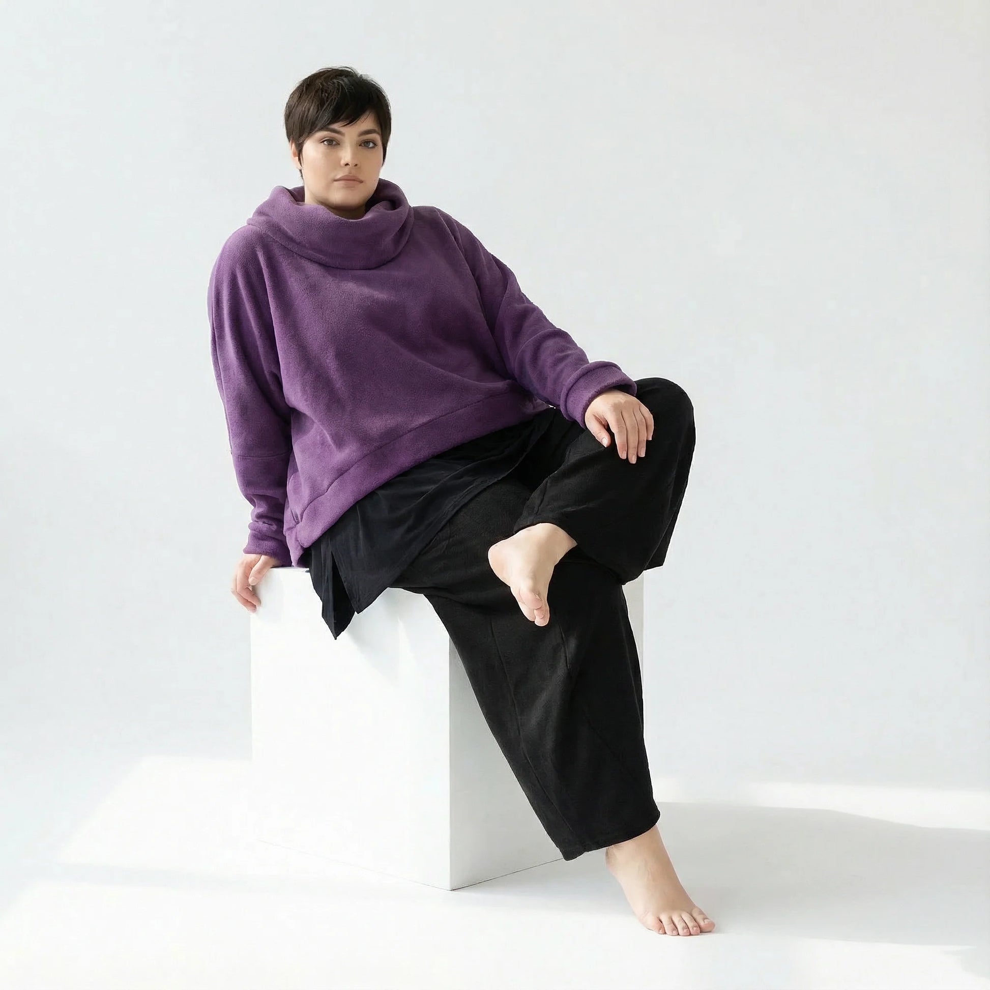  AKH Fashion Überwurf in kastiger Form, aus Materialmix, 1552.7011R, Violett, Ausgefallen