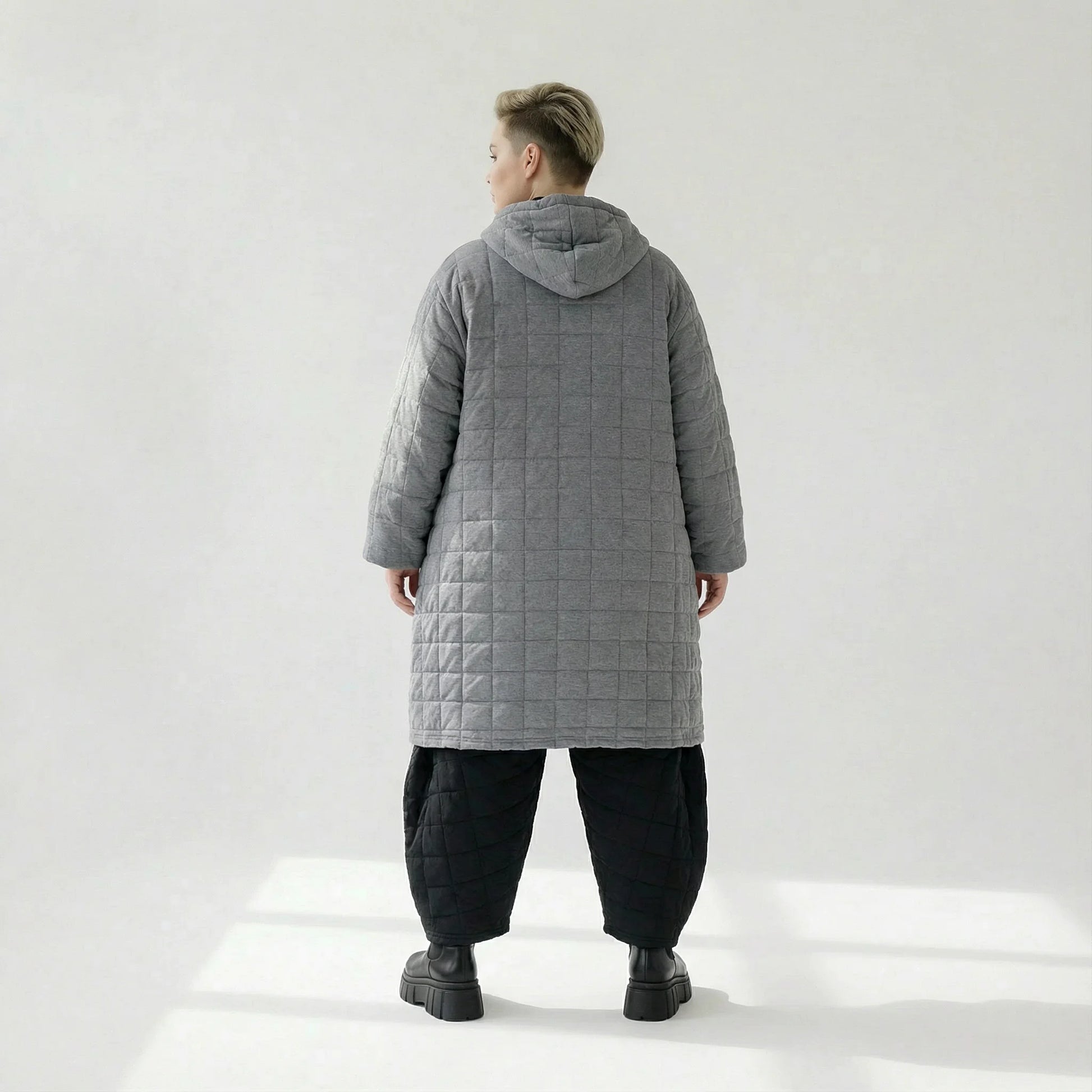  Ballonmantel von AKH Fashion aus Viskose, 1561.06600, Grau, Kariert, Ausgefallen, Zeitlos