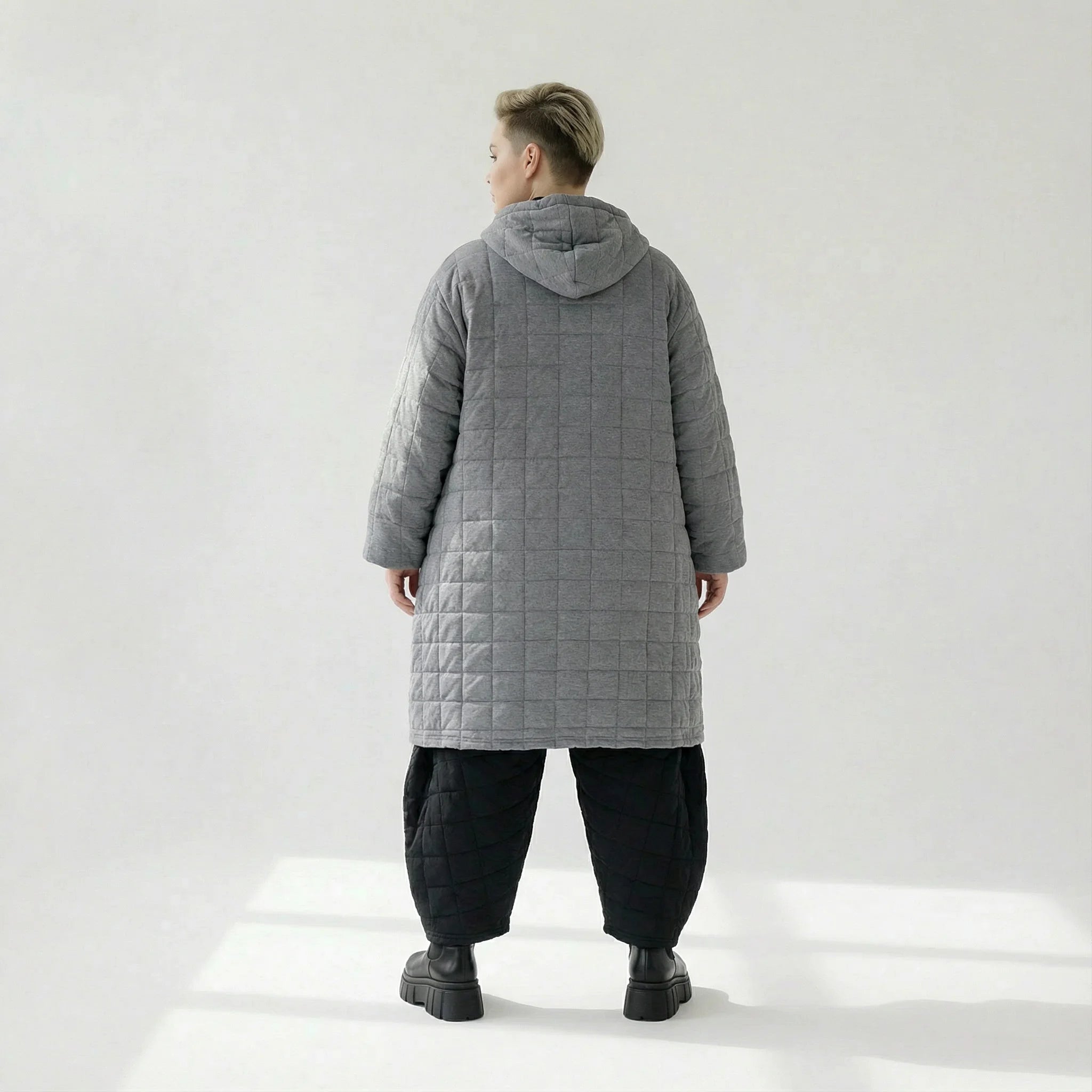  Ballonmantel von AKH Fashion aus Viskose, 1561.06600, Grau, Kariert, Ausgefallen, Zeitlos