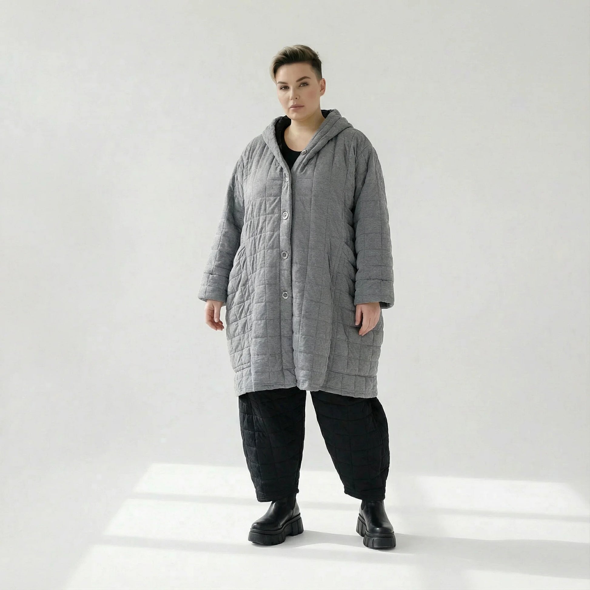  Ballonmantel von AKH Fashion aus Viskose, 1561.06600, Grau, Kariert, Ausgefallen, Zeitlos