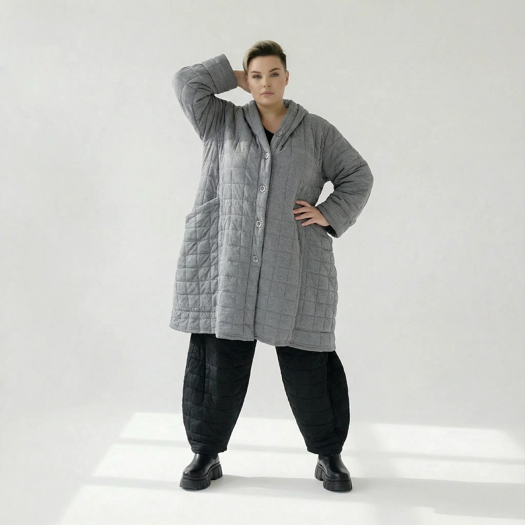  Ballonmantel von AKH Fashion aus Viskose, 1561.06600, Grau, Kariert, Ausgefallen, Zeitlos