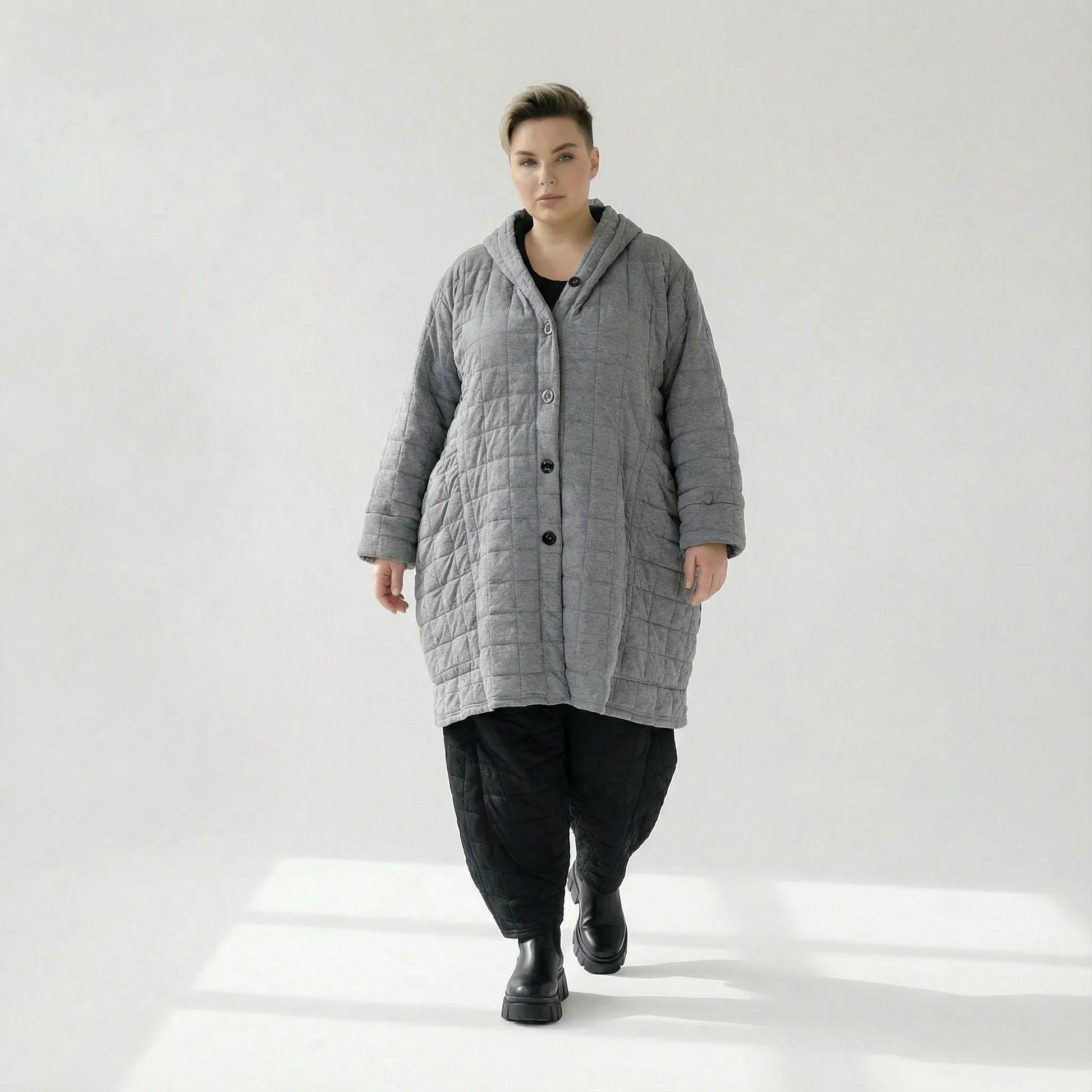  Ballonmantel von AKH Fashion aus Viskose, 1561.06600, Grau, Kariert, Ausgefallen, Zeitlos