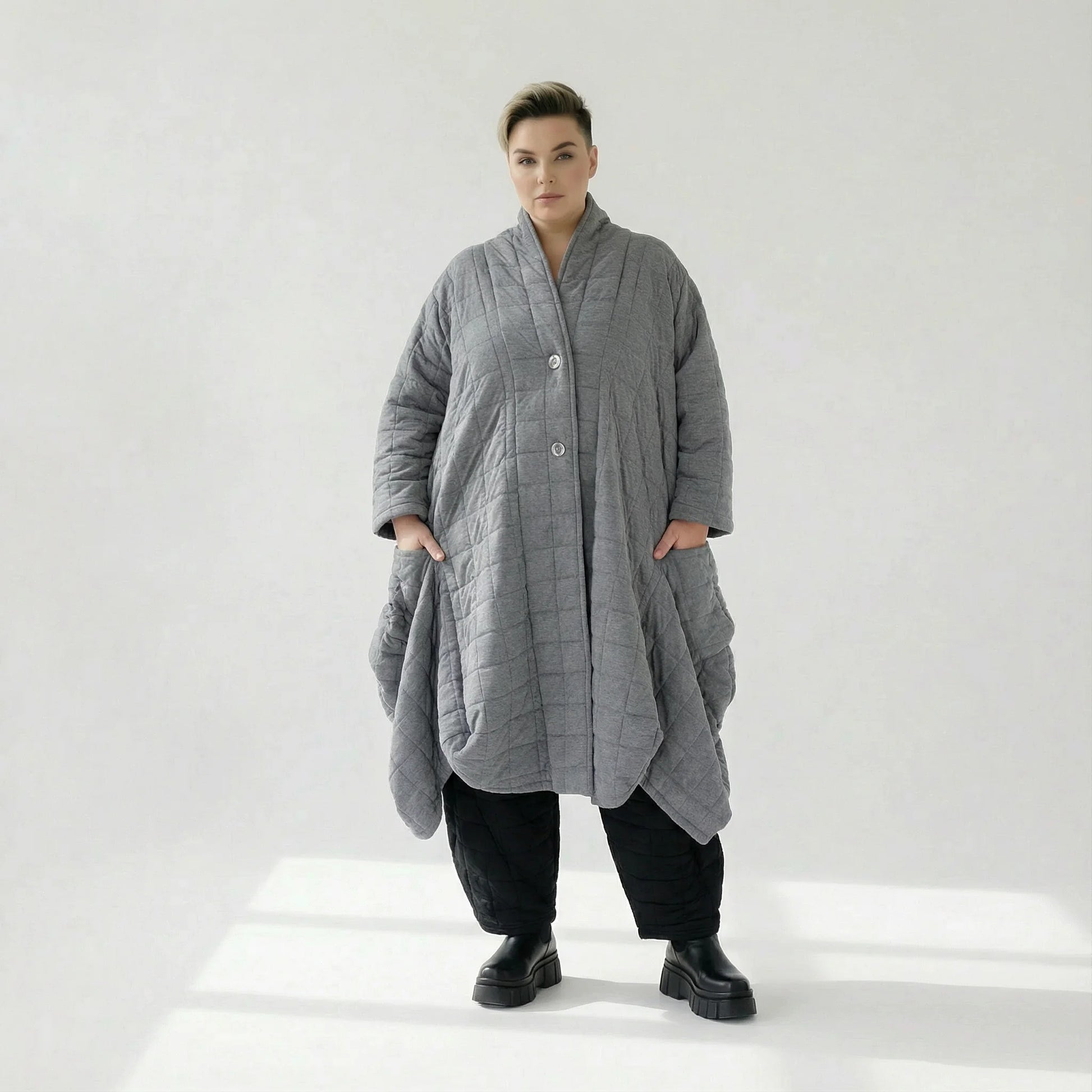  Ballonmantel von AKH Fashion aus Viskose, 1561.06671, Grau, Kariert, Ausgefallen, Zeitlos