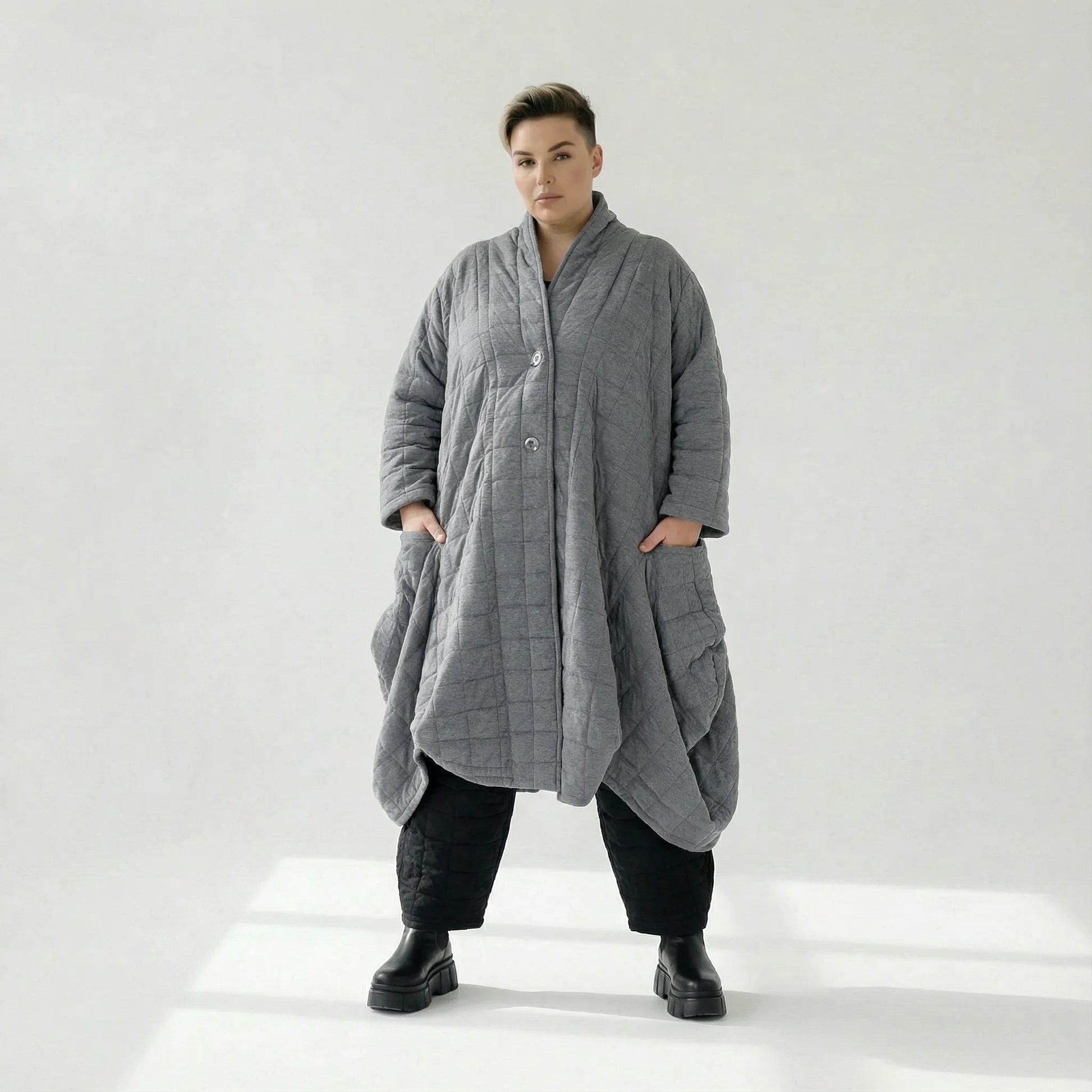  Ballonmantel von AKH Fashion aus Viskose, 1561.06671, Grau, Kariert, Ausgefallen, Zeitlos