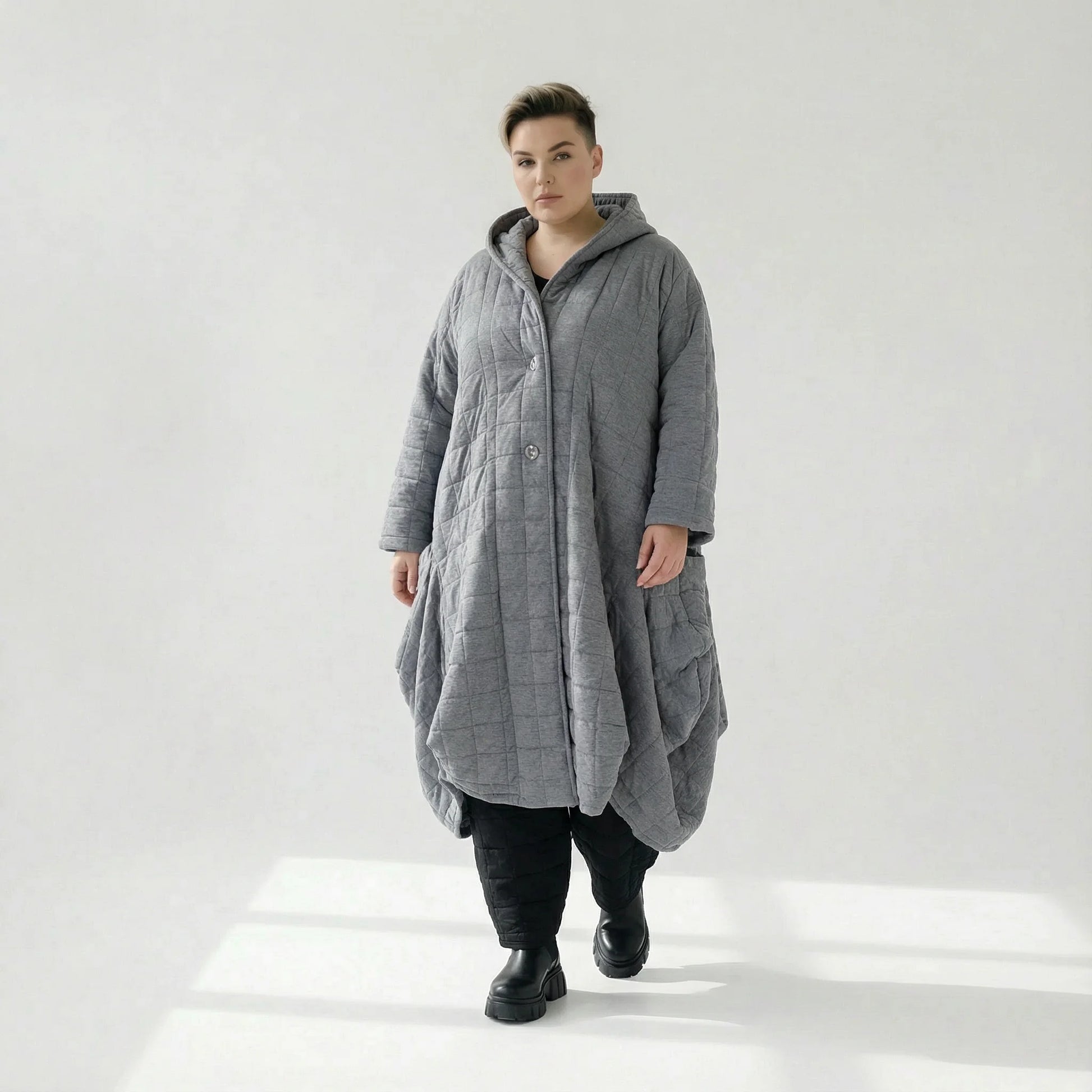  Ballonmantel von AKH Fashion aus Viskose, 1561.06671, Grau, Kariert, Ausgefallen, Zeitlos