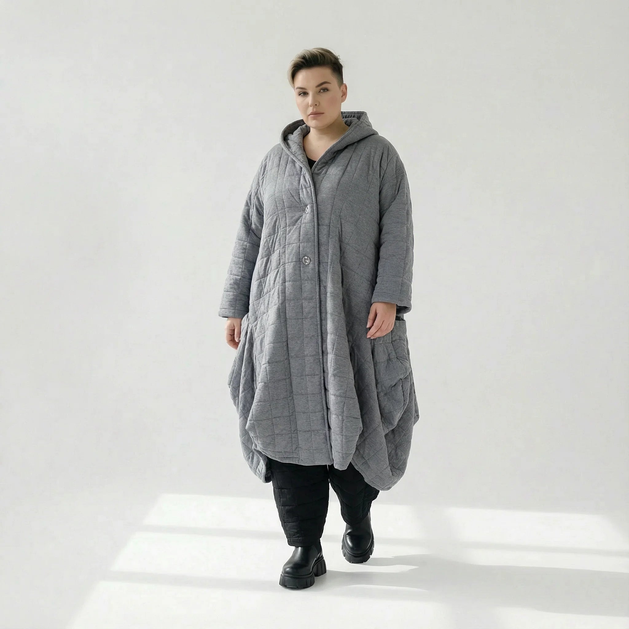  Ballonmantel von AKH Fashion aus Viskose, 1561.06671, Grau, Kariert, Ausgefallen, Zeitlos