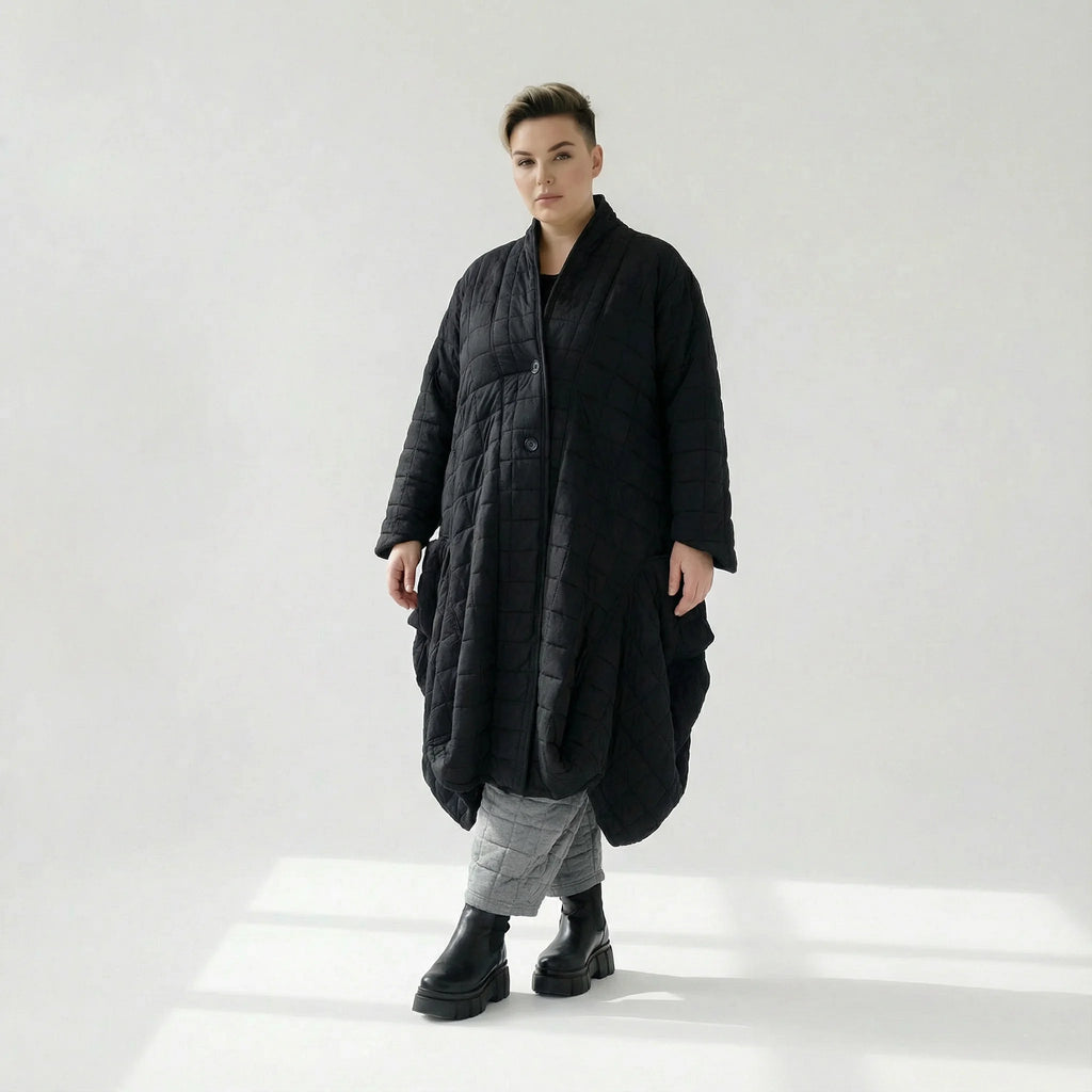  Ballonmantel von AKH Fashion aus Viskose, 1561.06671, Schwarz, Kariert, Ausgefallen