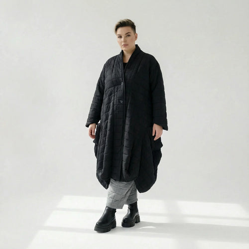  Ballonmantel von AKH Fashion aus Viskose, 1561.06671, Schwarz, Kariert, Ausgefallen