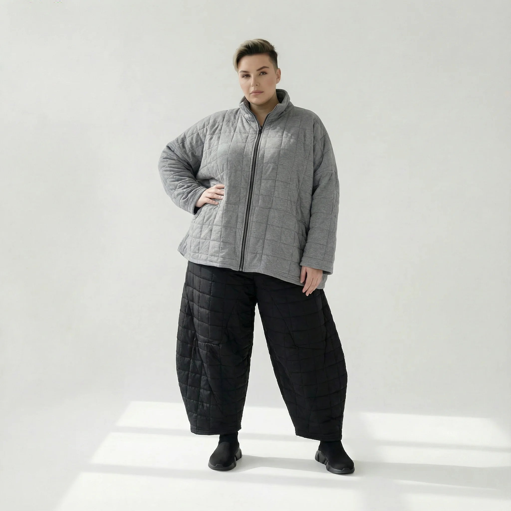  AKH Fashion Jacke in kastiger Form, aus Viskose, 1561.07104, Grau, Kariert, Ausgefallen