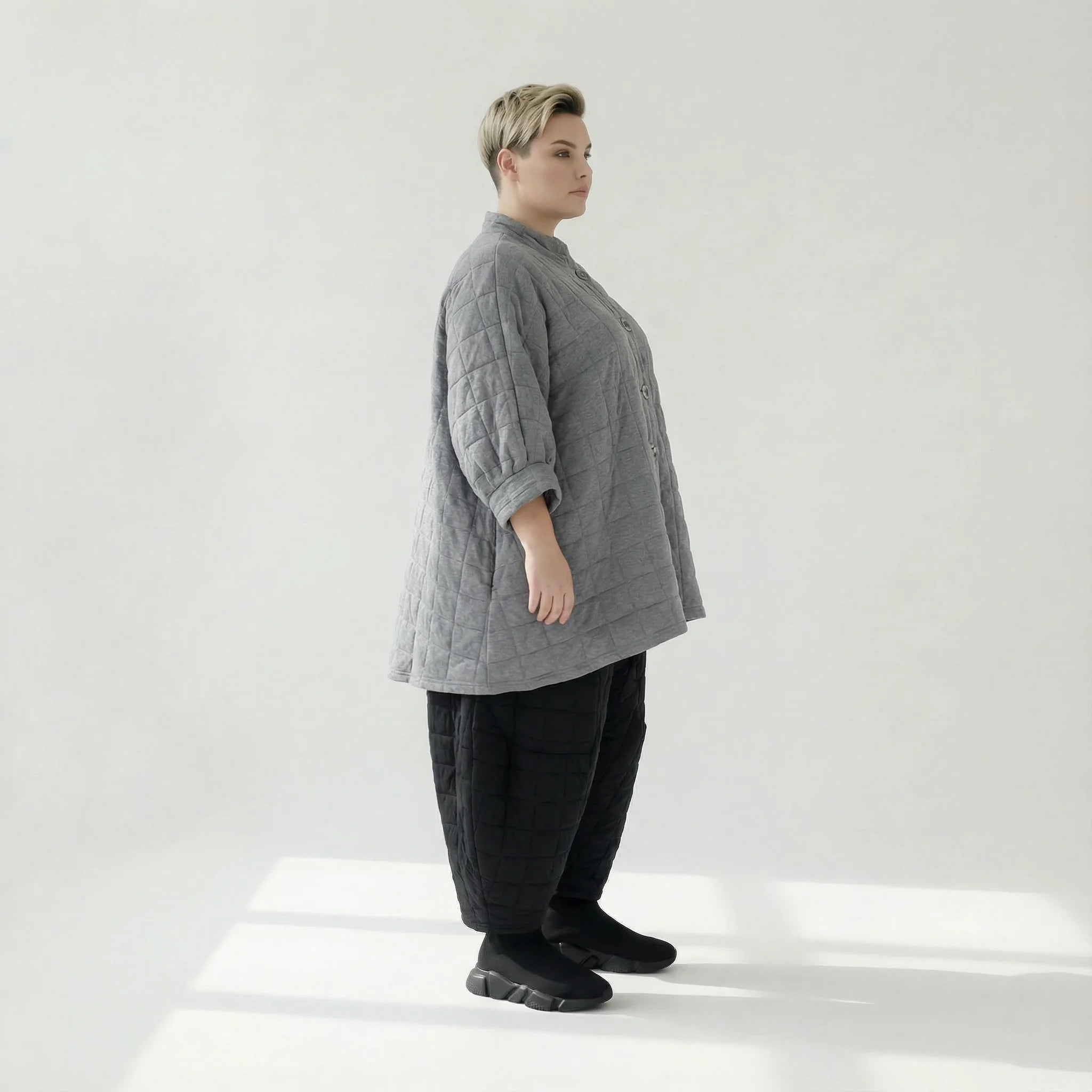  A-Form Bluse von AKH Fashion aus Viskose, 1561.07116, Grau, Kariert, Ausgefallen, Zeitlos