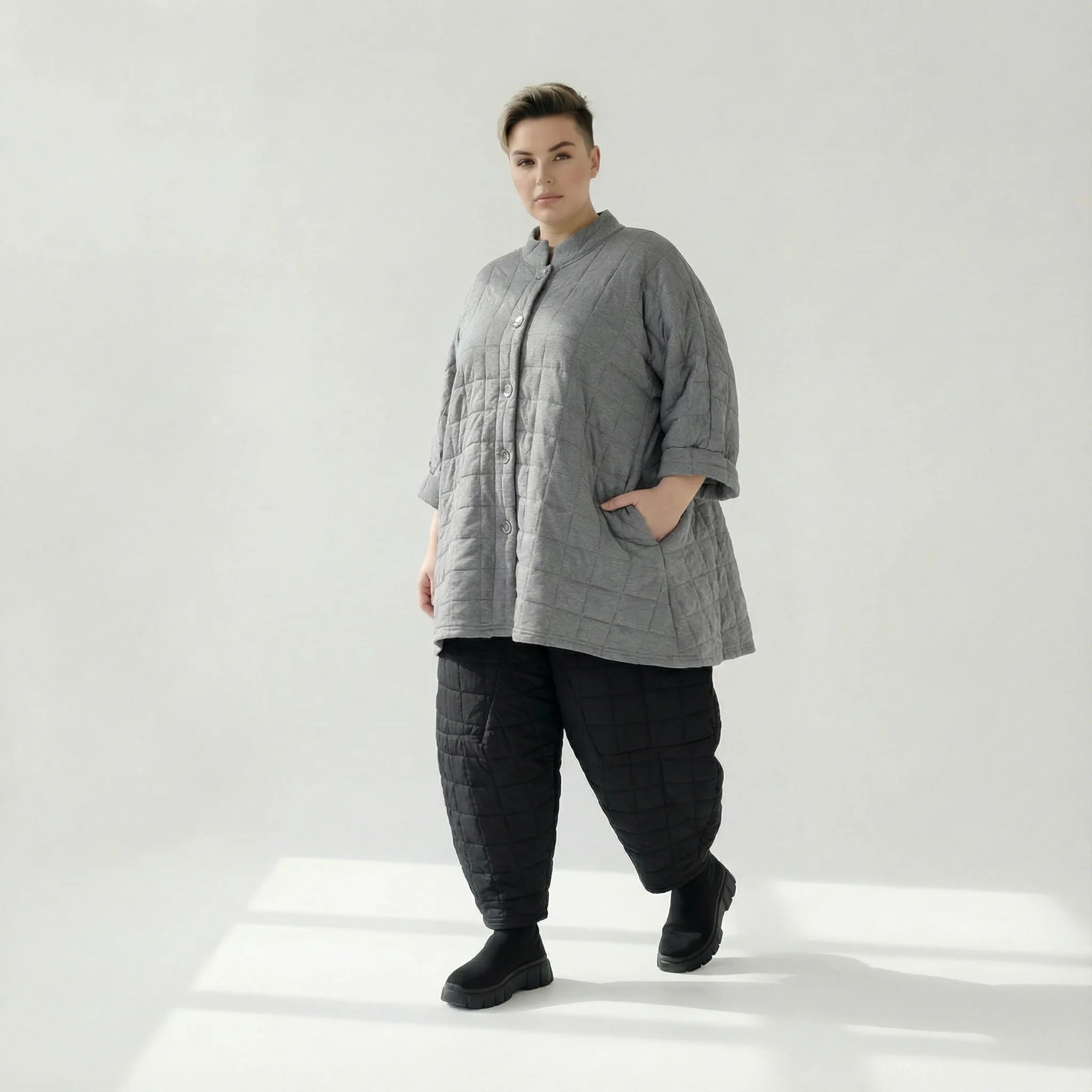  A-Form Bluse von AKH Fashion aus Viskose, 1561.07116, Grau, Kariert, Ausgefallen, Zeitlos