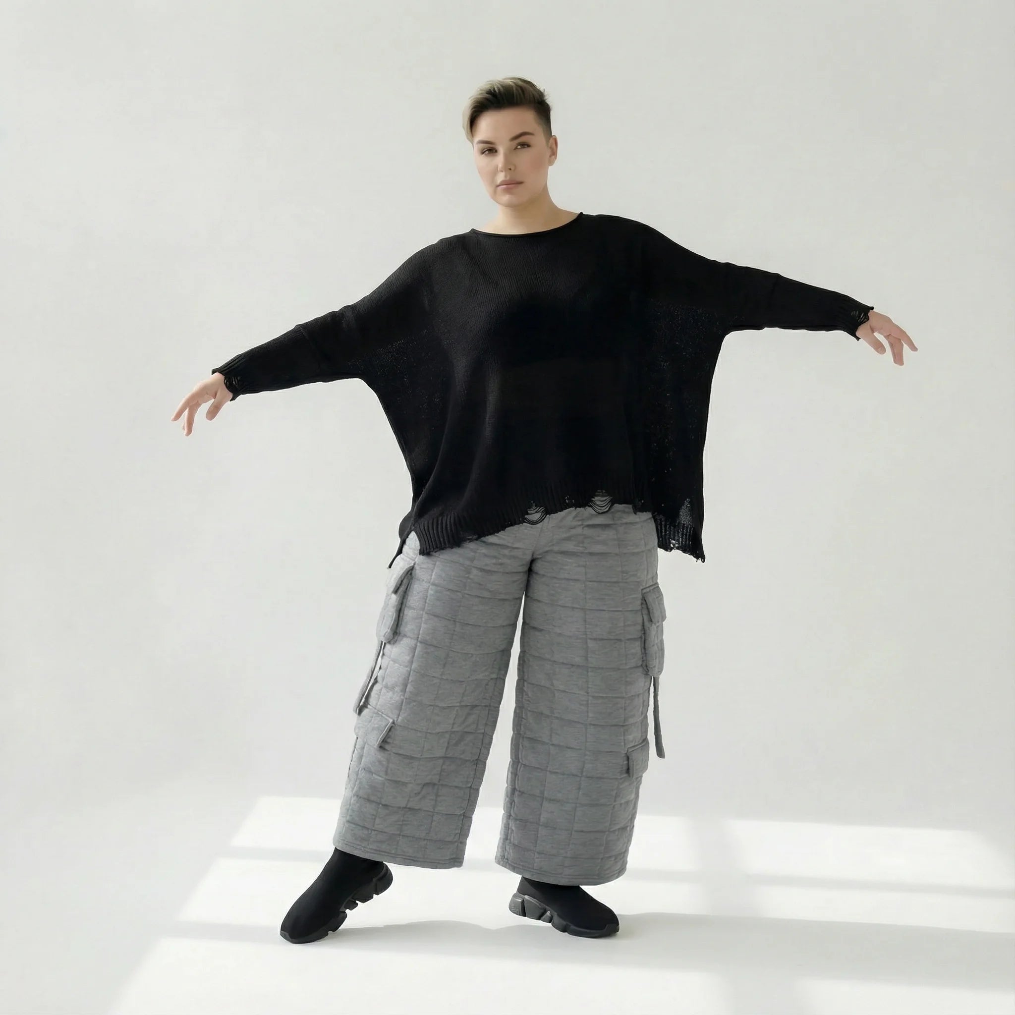  Ballonhose von AKH Fashion aus Viskose, 1561.07125, Grau, Kariert, Ausgefallen, Zeitlos