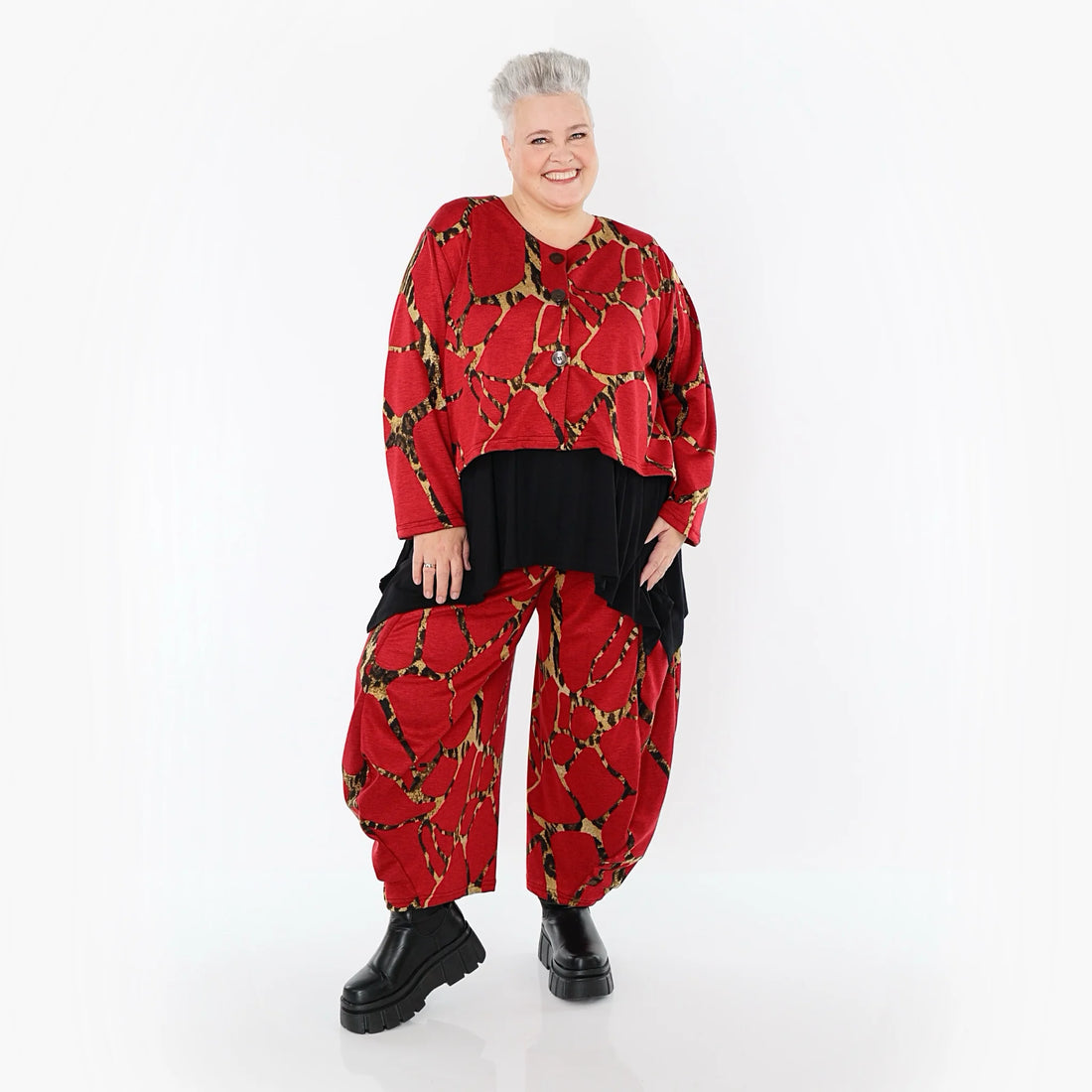  AKH Fashion Jacke in gerundeter Form, aus Materialmix, 1563.00130, Rot/Multi, Grafik