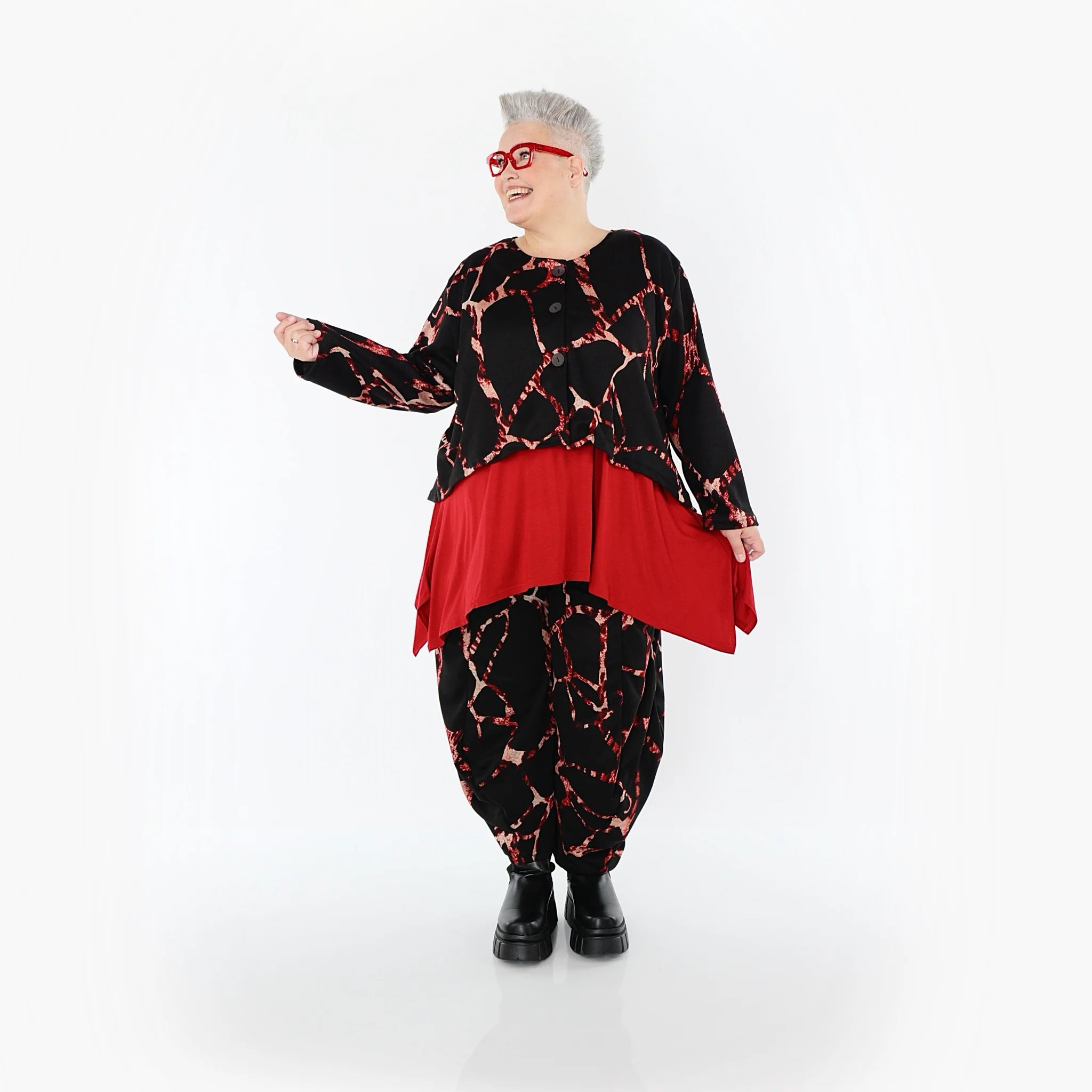  Ballonhose von AKH Fashion aus Materialmix, 1563.08069, Schwarz/Multi, Grafik, Schick