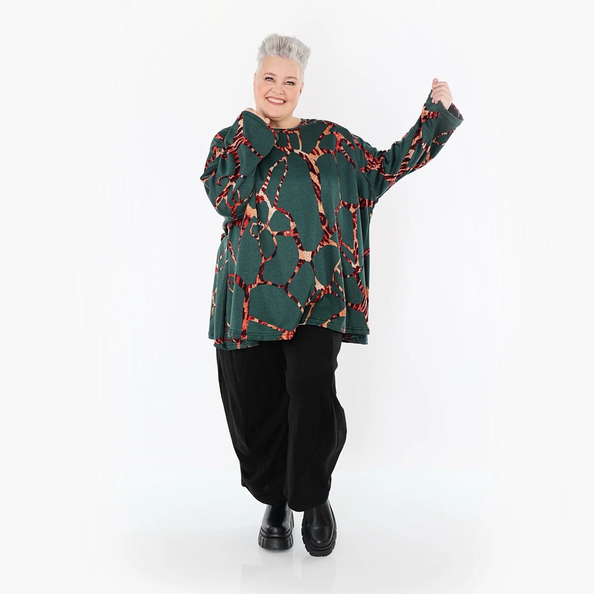  A-Form Bigshirt von AKH Fashion aus Materialmix, 1563.00593, Grün/Multi, Grafik, Ausgefallen