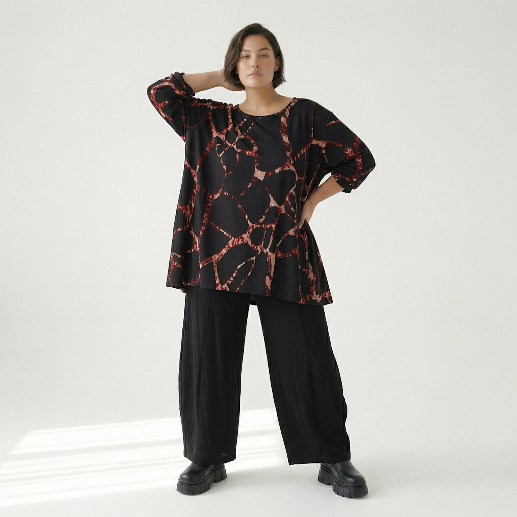  A-Form Bigshirt von AKH Fashion aus Materialmix, 1563.00593, Schwarz/Multi, Grafik, Schick