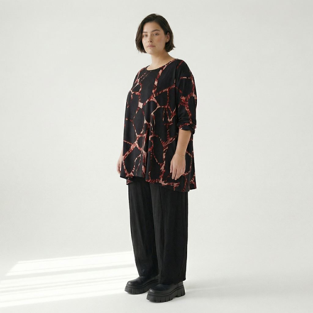  A-Form Bigshirt von AKH Fashion aus Materialmix, 1563.00593, Schwarz/Multi, Grafik, Schick