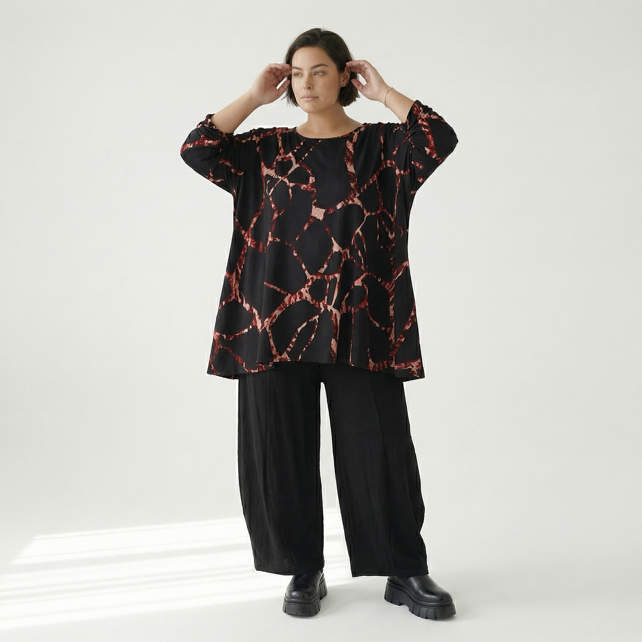  A-Form Bigshirt von AKH Fashion aus Materialmix, 1563.00593, Schwarz/Multi, Grafik, Schick