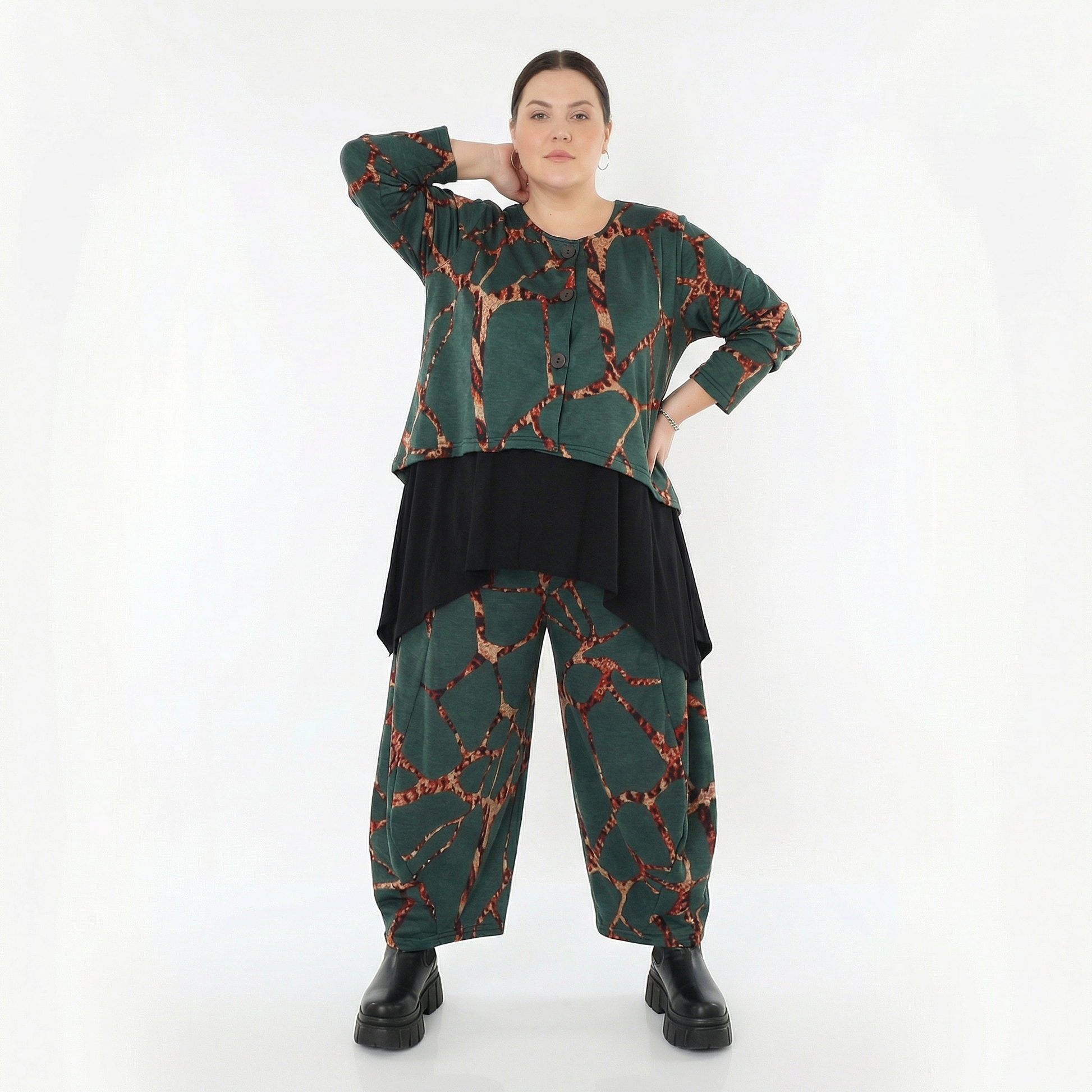  AKH Fashion Jacke in gerundeter Form, aus Materialmix, 1563.00130, Grün/Multi, Grafik