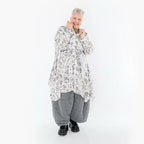  A-Form Bluse von AKH Premium aus Viskose, P1011.6917, Weiß/Grau, Kringel, Ausgefallen