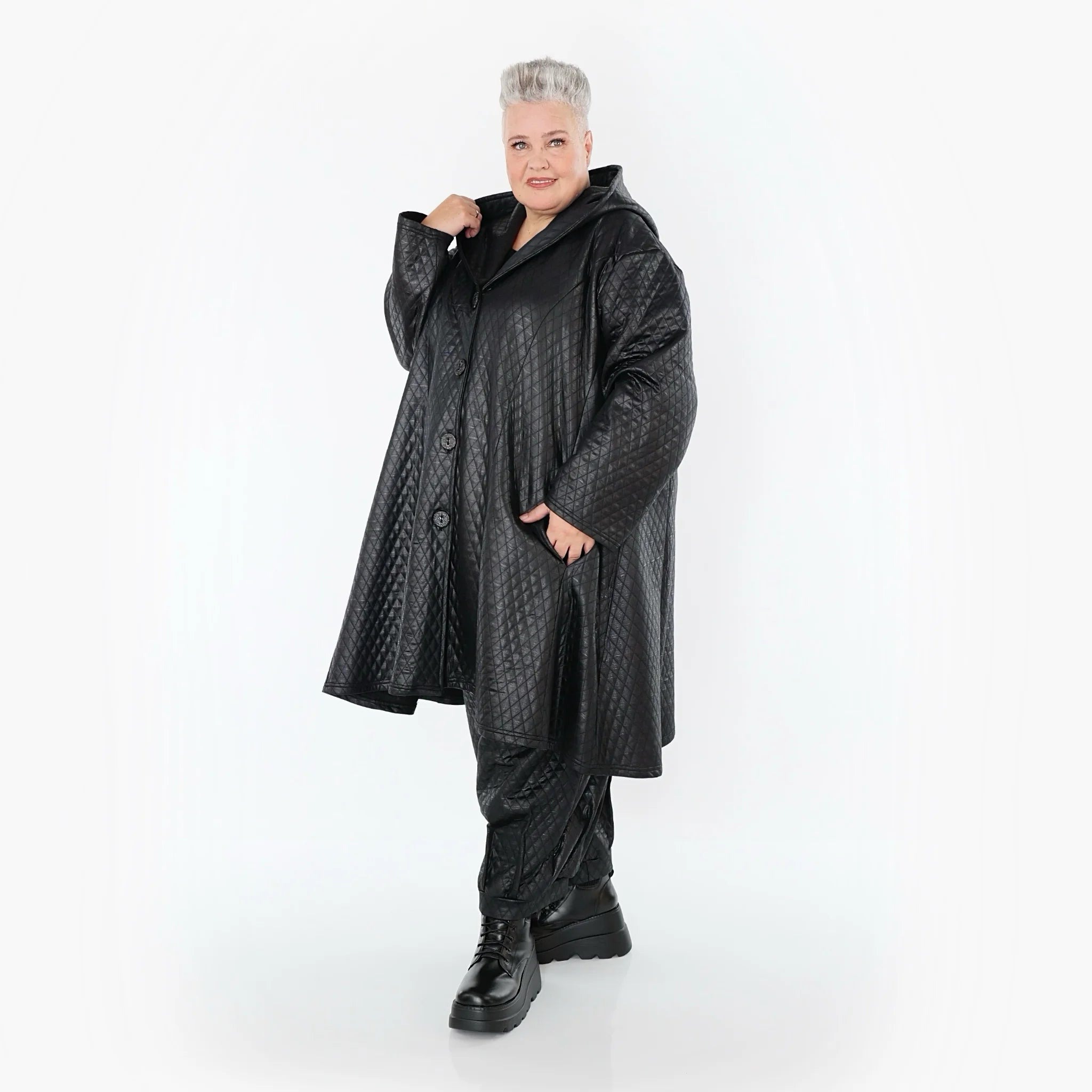  A-Form Jacke von AKH Premium aus Viskose, P1021.7163, Schwarz, Raute, Ausgefallen, Zeitlos