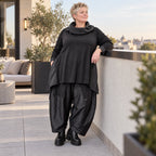 Langarmshirt in A-Form aus Jersey mit Taftdetails Zipfelsaum und seitlichen Schlitzen