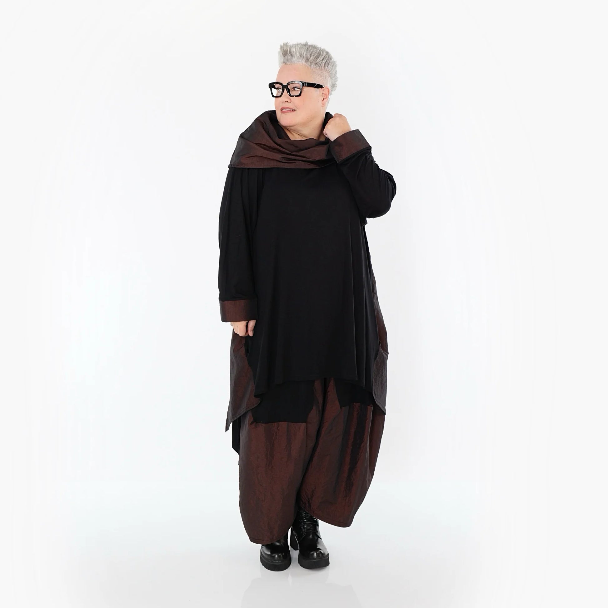  A-Form Shirt von AKH Premium aus Viskose, P102187, Schwarz/Braun, Ausgefallen, Zeitlos