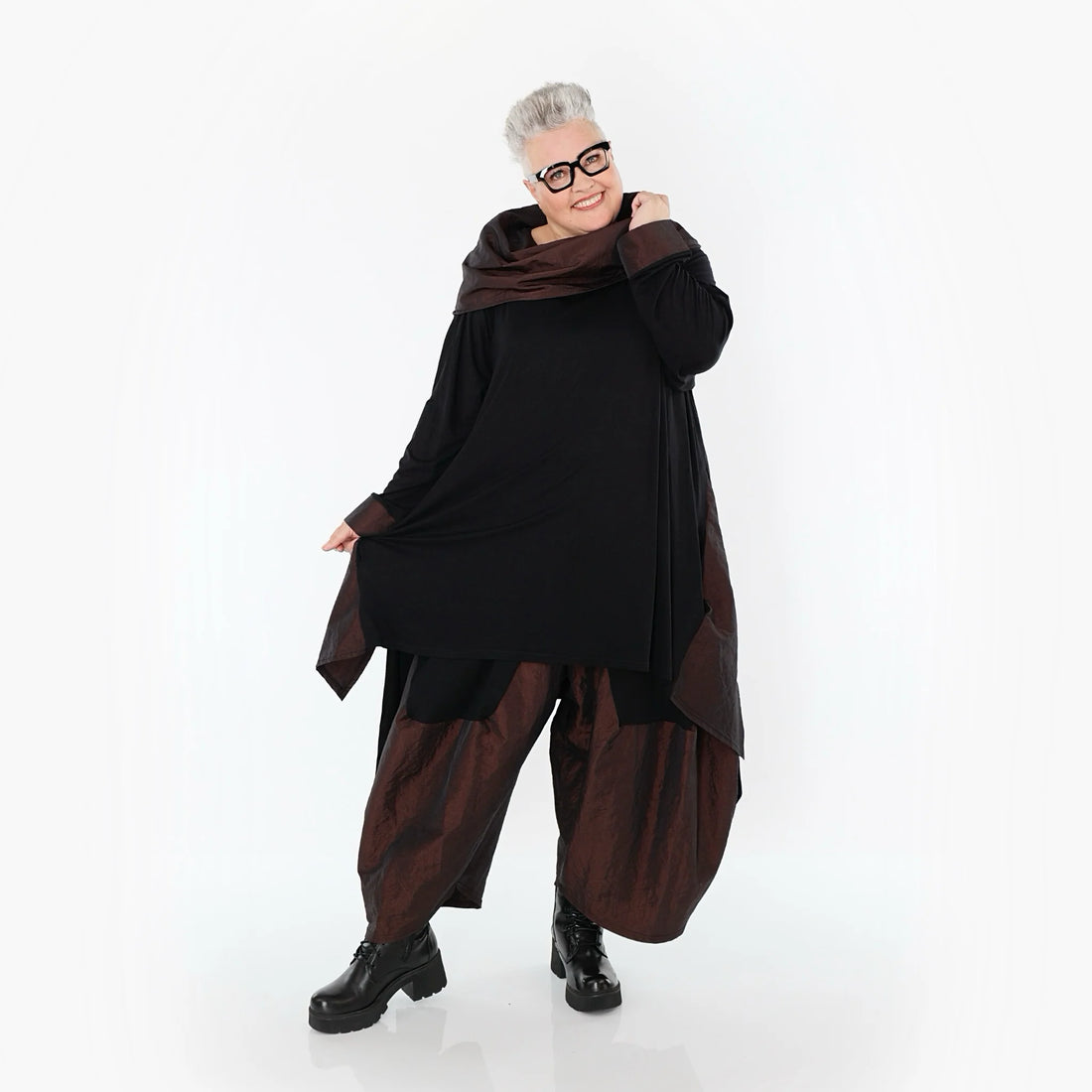  A-Form Shirt von AKH Premium aus Viskose, P102187, Schwarz/Braun, Ausgefallen, Zeitlos