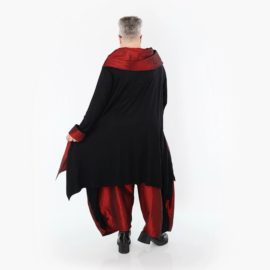  A-Form Shirt von AKH Premium aus Viskose, P102187, Schwarz/Dunkelrot, Ausgefallen, Zeitlos