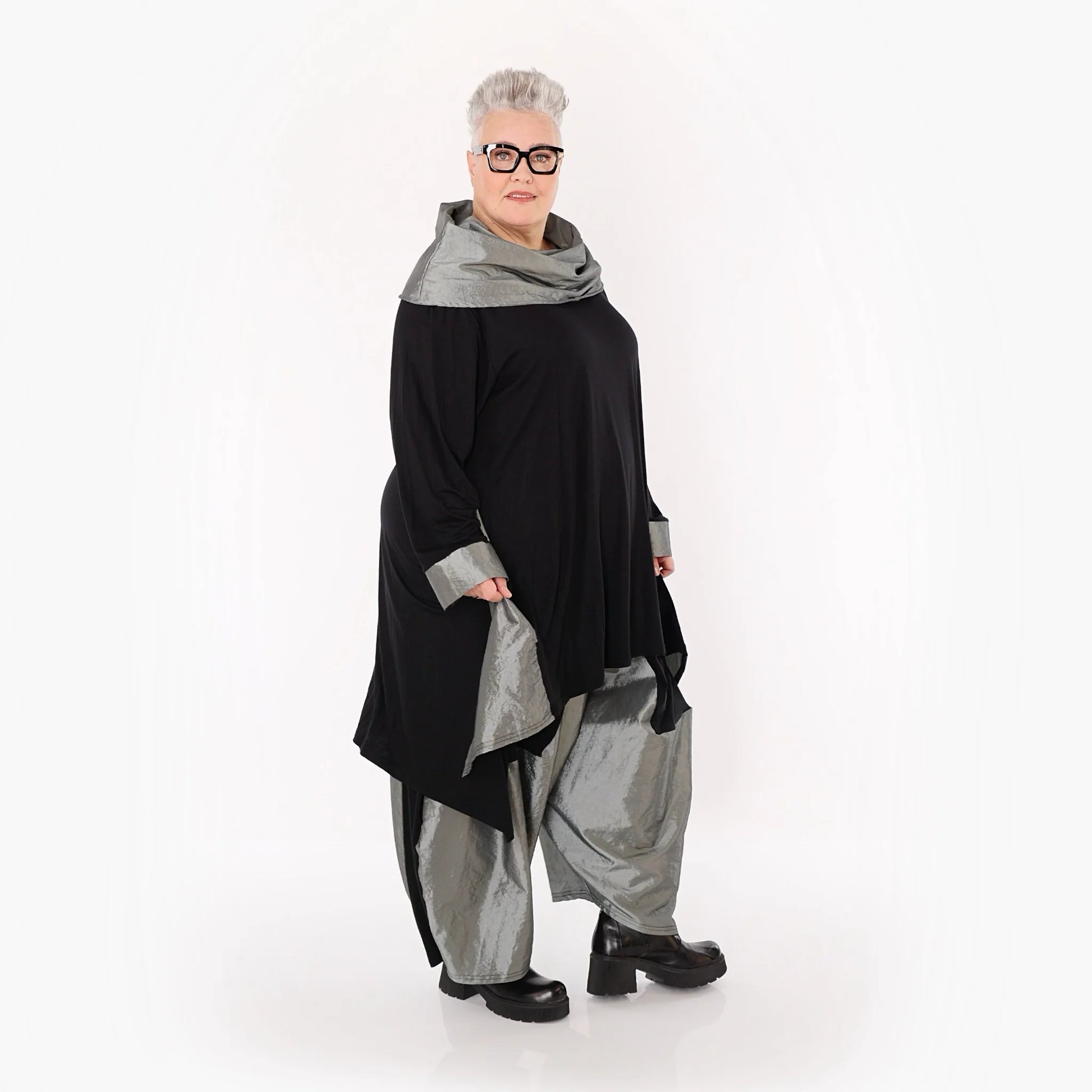  A-Form Shirt von AKH Premium aus Viskose, P102187, Schwarz/Grau, Ausgefallen, Zeitlos