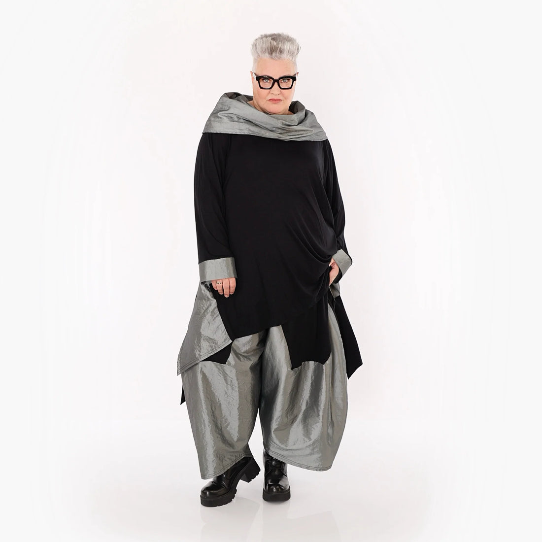  A-Form Shirt von AKH Premium aus Viskose, P102187, Schwarz/Grau, Ausgefallen, Zeitlos