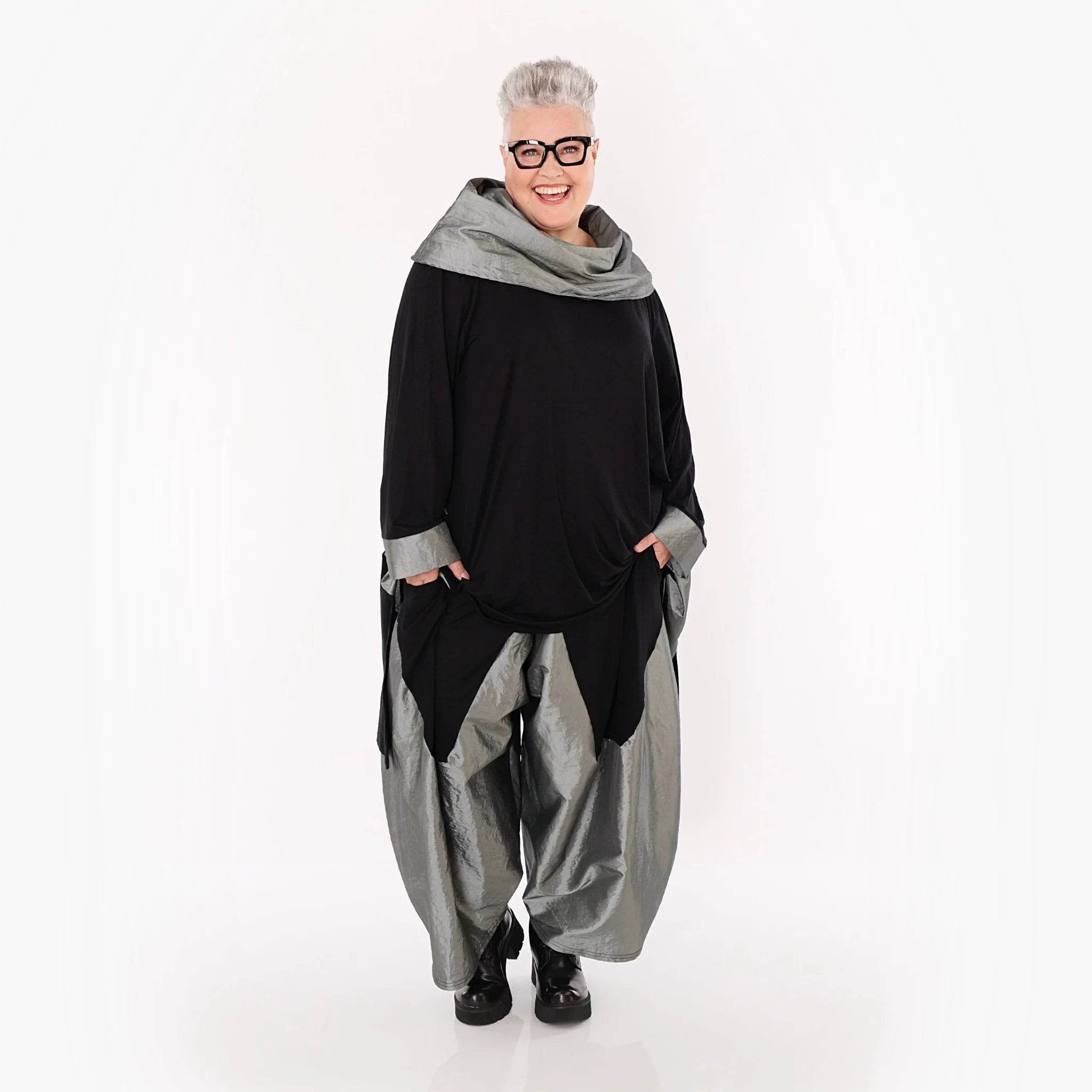 Ballonhose von AKH Premium aus Viskose, P106883, Schwarz/Grau, Ausgefallen, Zeitlos