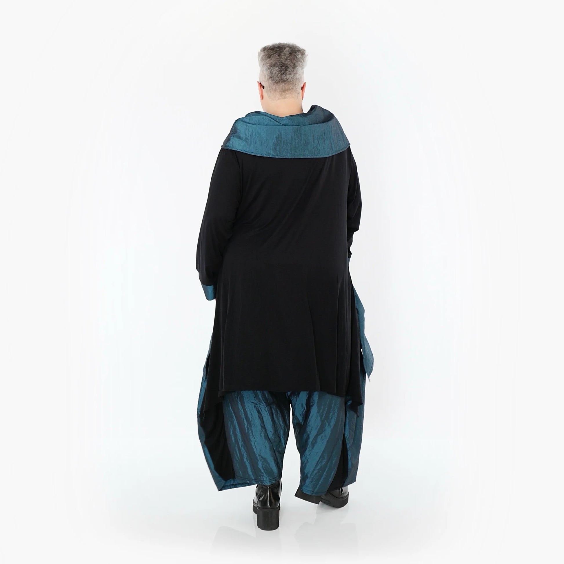  A-Form Shirt von AKH Premium aus Viskose, P102187, Schwarz/Petrol, Ausgefallen, Zeitlos