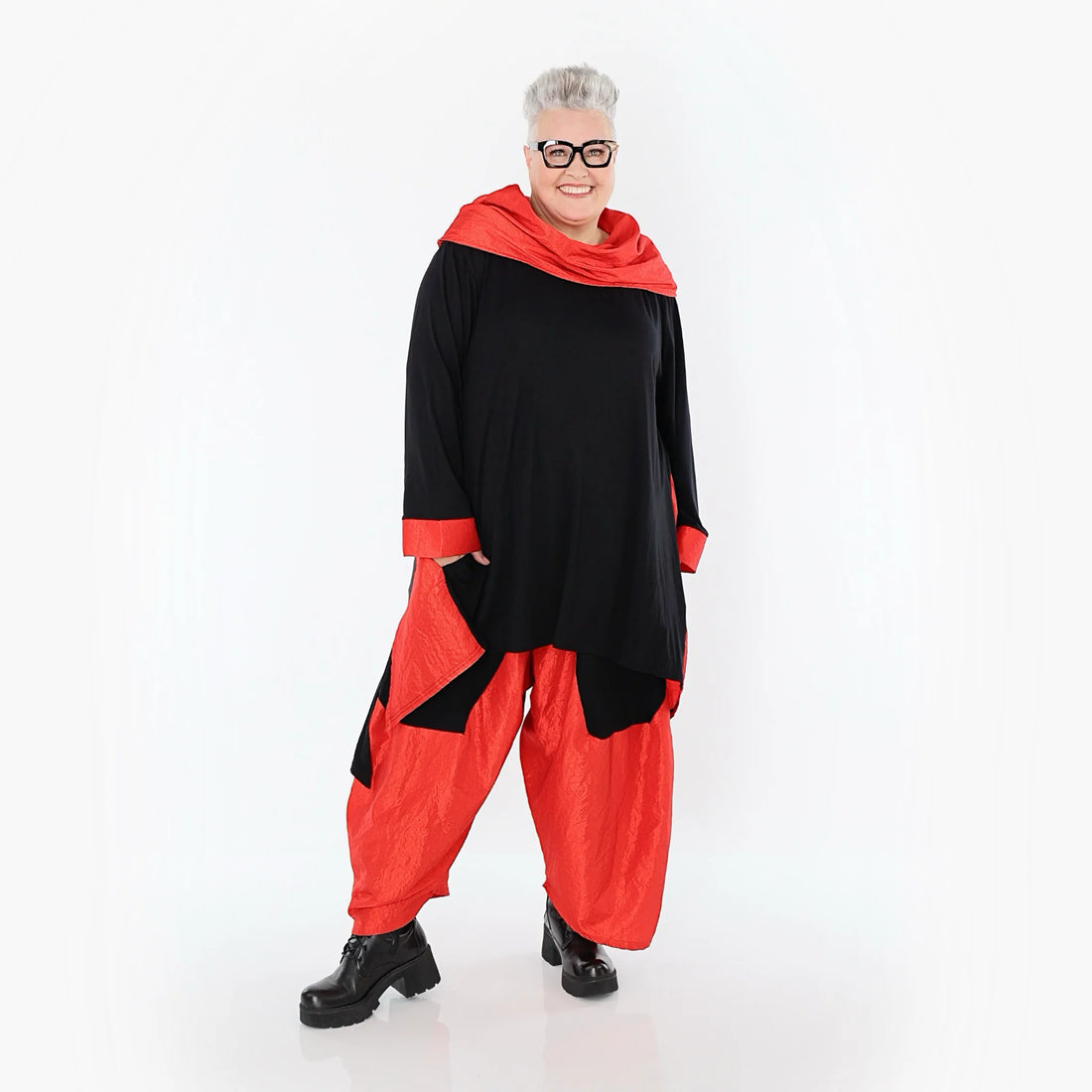  A-Form Shirt von AKH Premium aus Viskose, P102187, Schwarz/Rot, Ausgefallen, Zeitlos