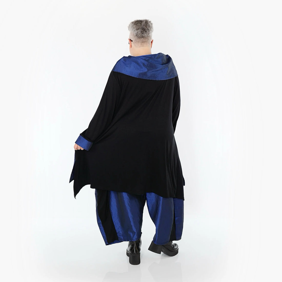  A-Form Shirt von AKH Premium aus Viskose, P102187, Schwarz/Royalblau, Ausgefallen, Zeitlos