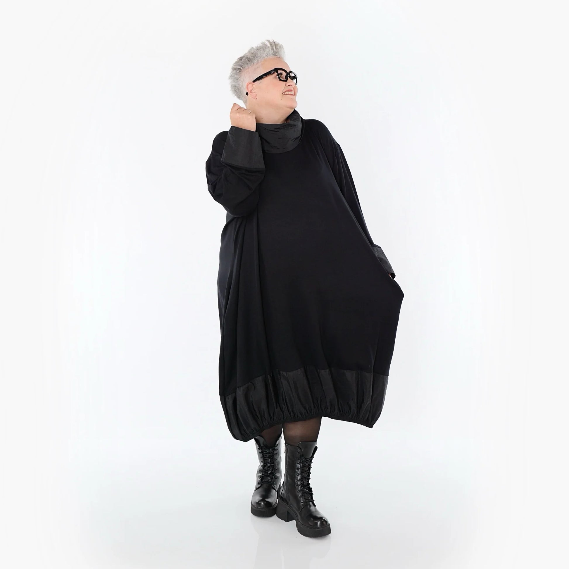  Ballonkleid von AKH Premium aus Viskose, P107156, Schwarz, Ausgefallen, Zeitlos, Schick