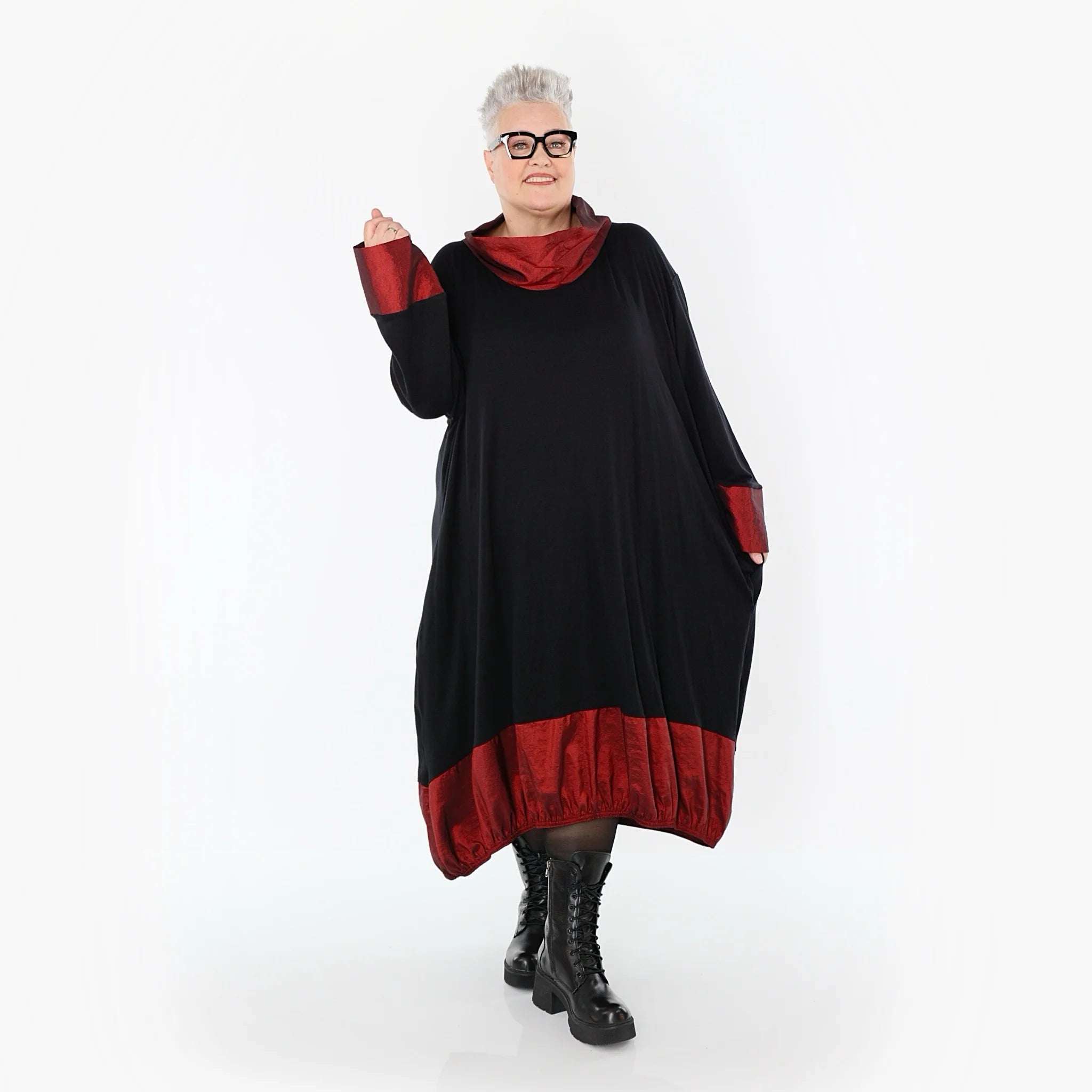 Ballonkleid von AKH Premium aus Viskose, P107156, Schwarz/Dunkelrot, Ausgefallen, Zeitlos