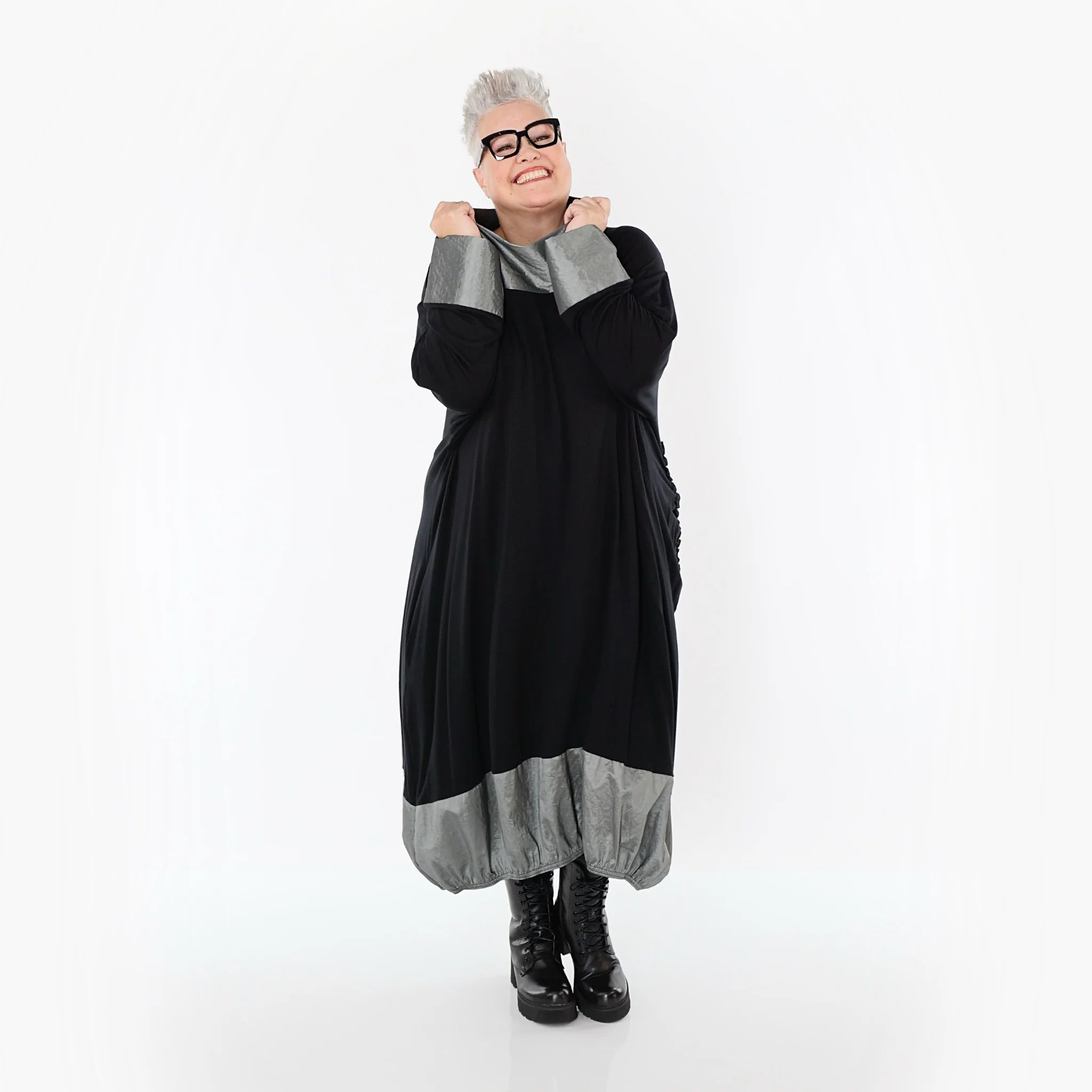 Ballonkleid von AKH Premium aus Viskose, P107156, Schwarz/Grau, Ausgefallen, Zeitlos