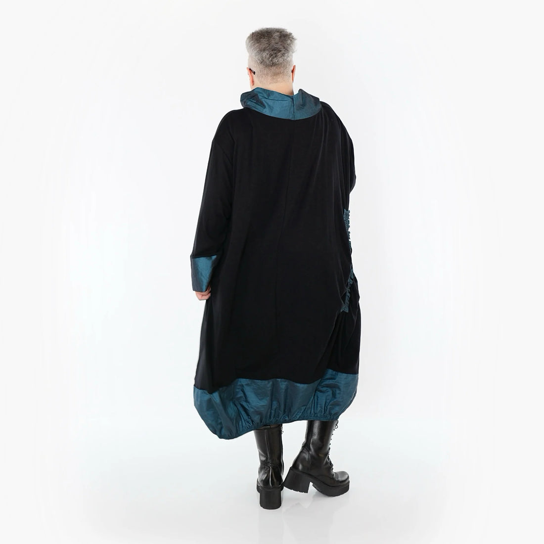  Ballonkleid von AKH Premium aus Viskose, P107156, Schwarz/Petrol, Ausgefallen, Zeitlos