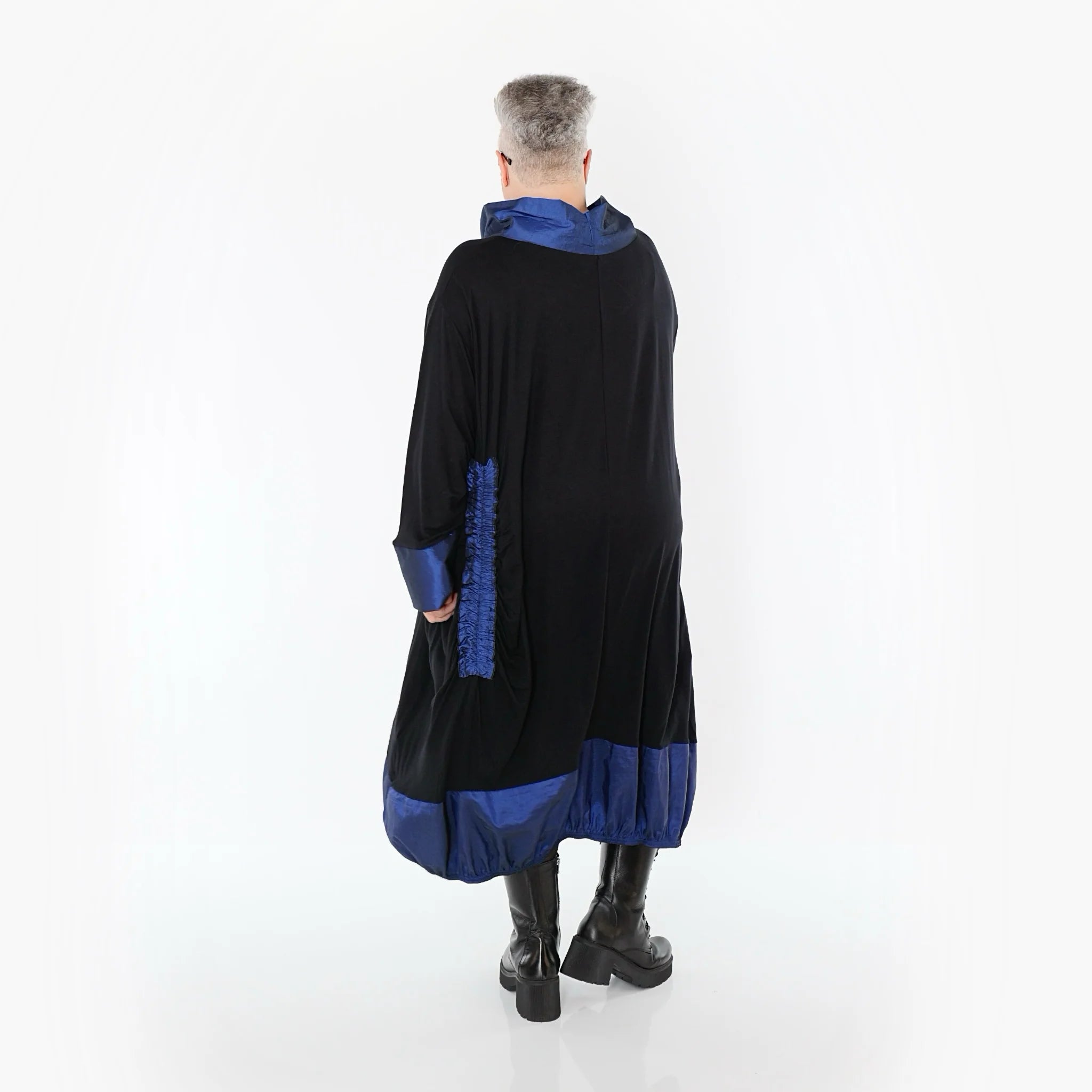  Ballonkleid von AKH Premium aus Viskose, P107156, Schwarz/Royalblau, Ausgefallen, Zeitlos