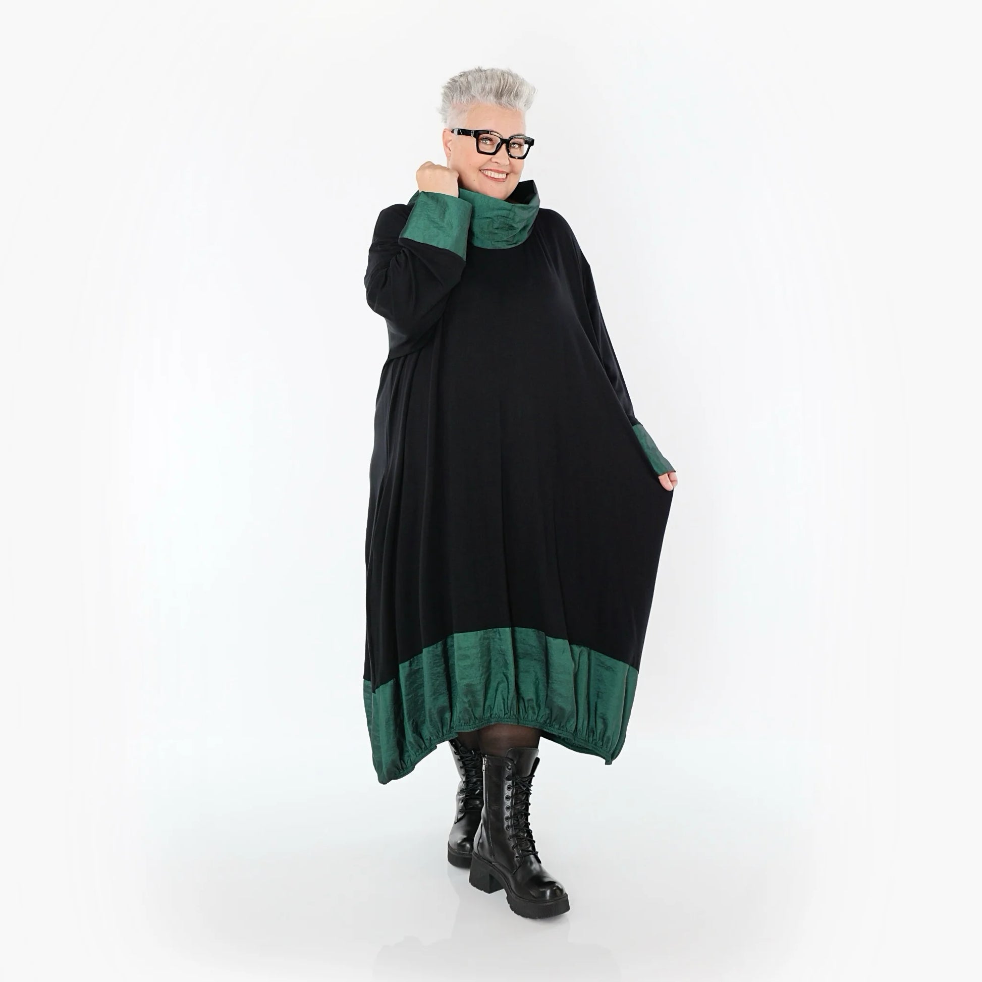  Ballonkleid von AKH Premium aus Viskose, P107156, Schwarz/Smaragd, Ausgefallen, Zeitlos