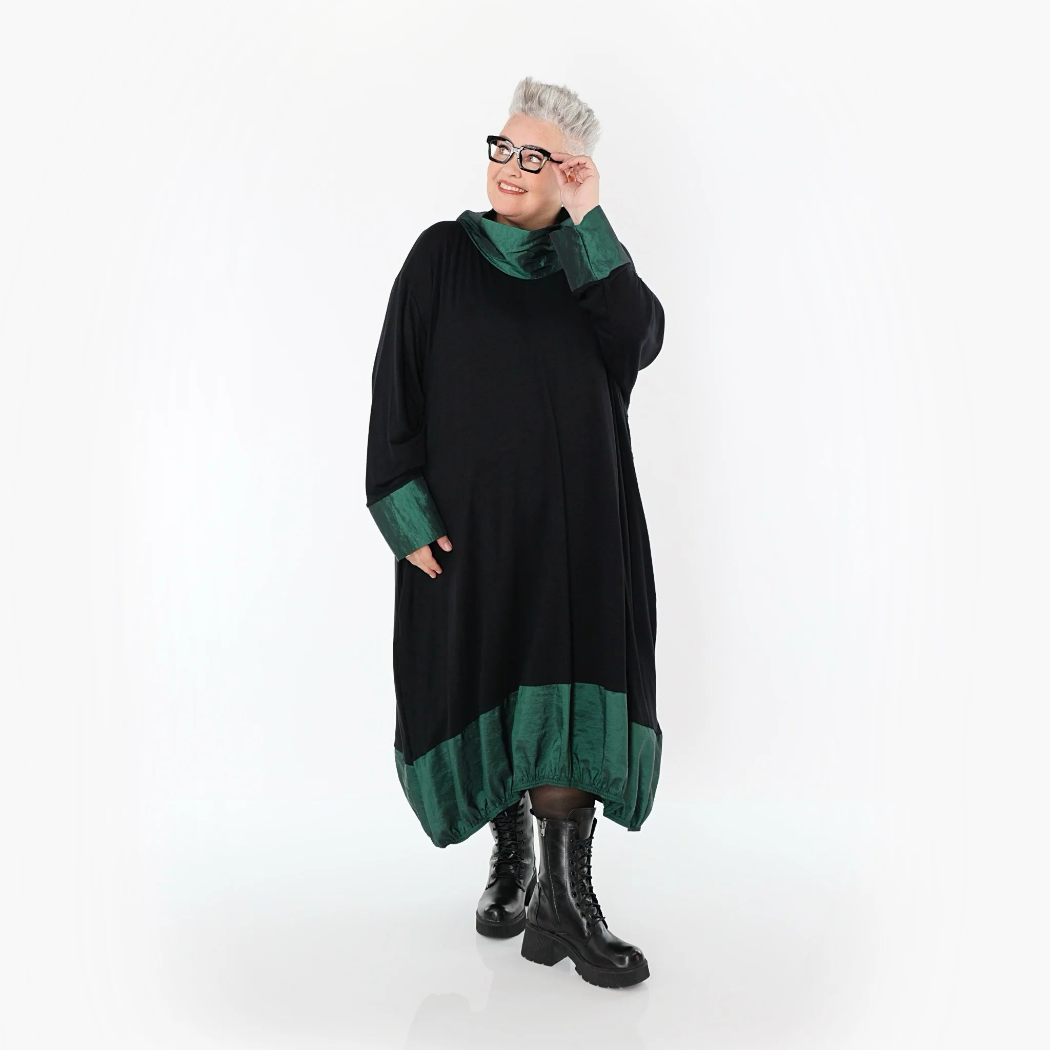  Ballonkleid von AKH Premium aus Viskose, P107156, Schwarz/Smaragd, Ausgefallen, Zeitlos