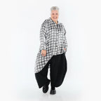  AKH Premium Bluse in Vokuhila-Form, aus Viskose, P107149, Weiß/Grau, Hahnentritt, Schick