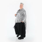 AKH Premium Bluse in Vokuhila-Form, aus Viskose, P107149, Weiß/Grau, Hahnentritt, Schick