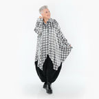  Zipfel Bluse von AKH Premium aus Viskose, P107150, Weiß/Grau, Hahnentritt, Ausgefallen