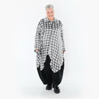  Zipfel Bluse von AKH Premium aus Viskose, P107150, Weiß/Grau, Hahnentritt, Ausgefallen