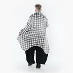  Zipfel Bluse von AKH Premium aus Viskose, P107150, Weiß/Grau, Hahnentritt, Ausgefallen
