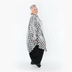  Zipfel Bluse von AKH Premium aus Viskose, P107150, Weiß/Grau, Hahnentritt, Ausgefallen