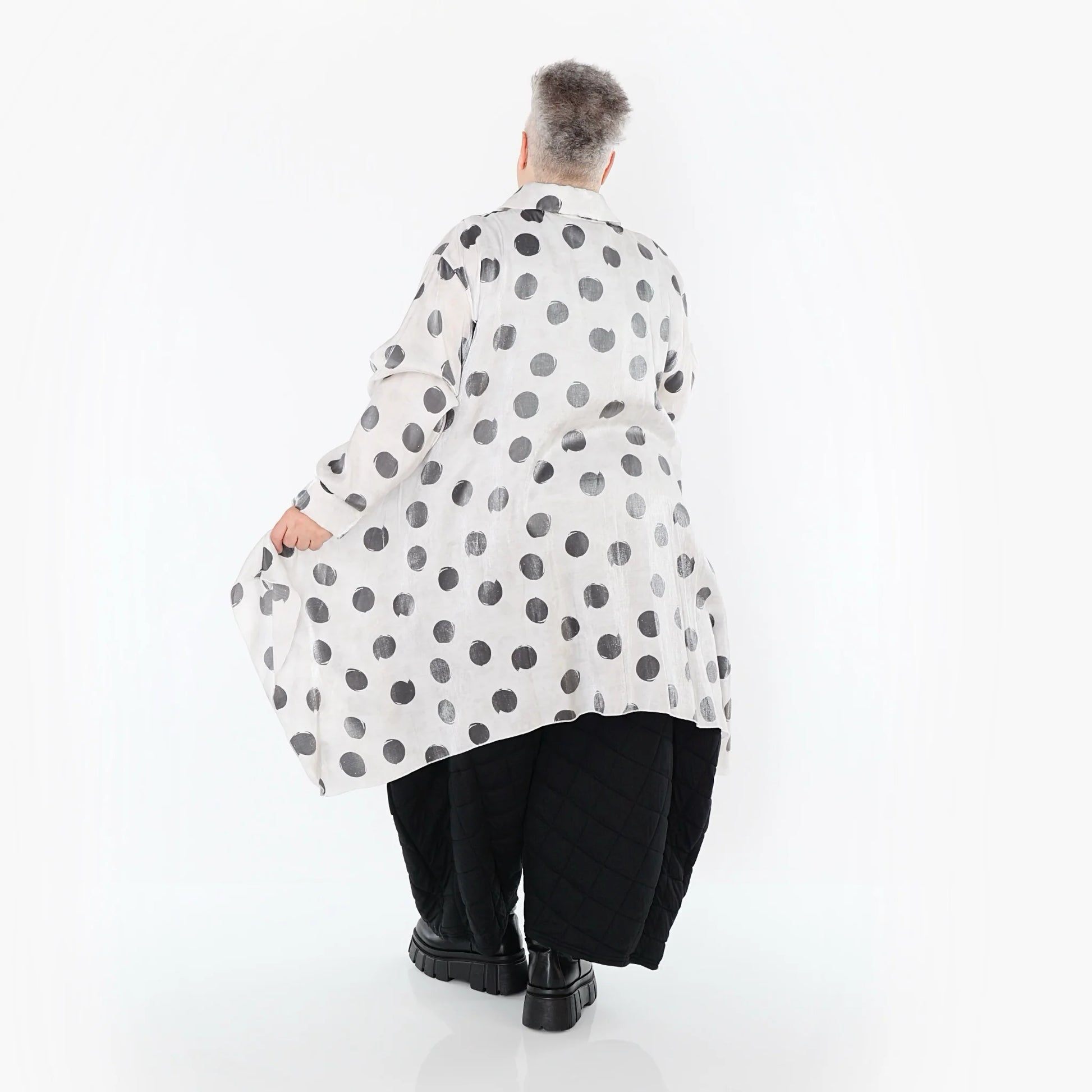  A-Form Bluse von AKH Premium aus Viskose, P1026.6917, Weiß/Grau, Punkte, Ausgefallen